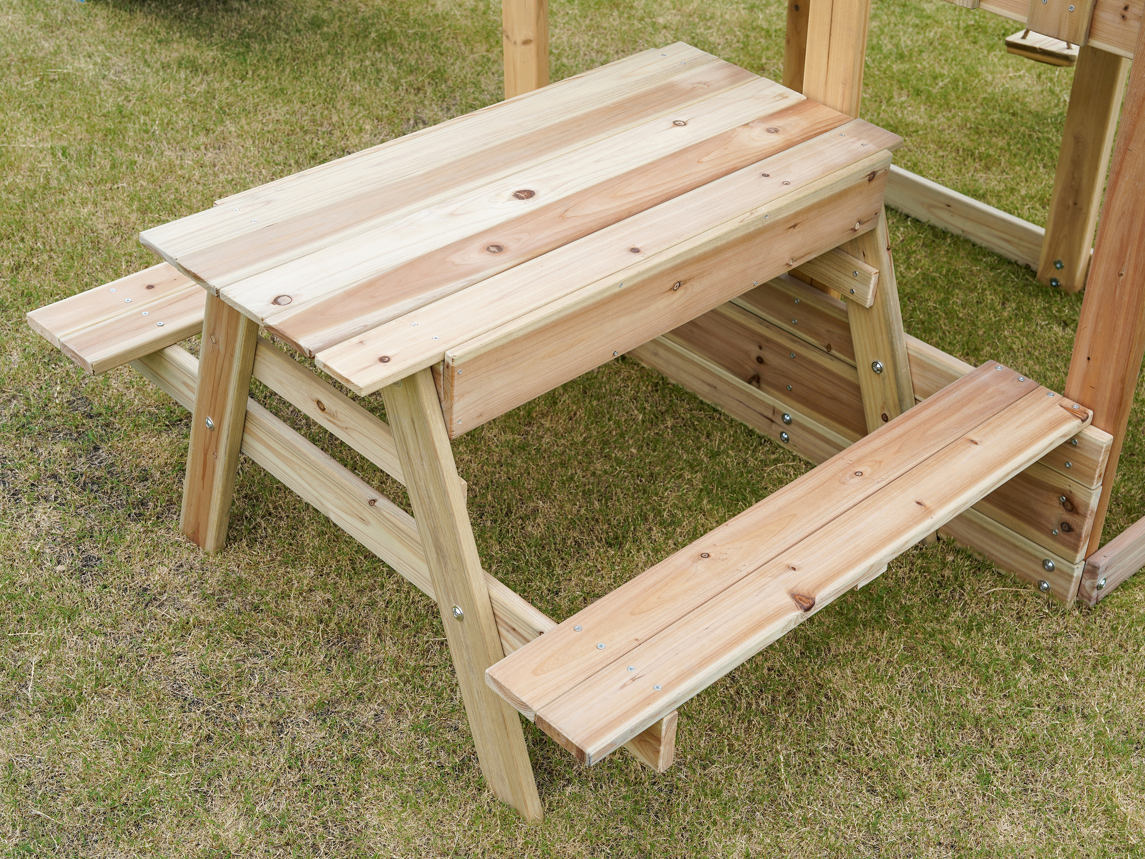 AXI Mette Climbing Frame with Double Swing Set and Picnic Table - Blue Slide