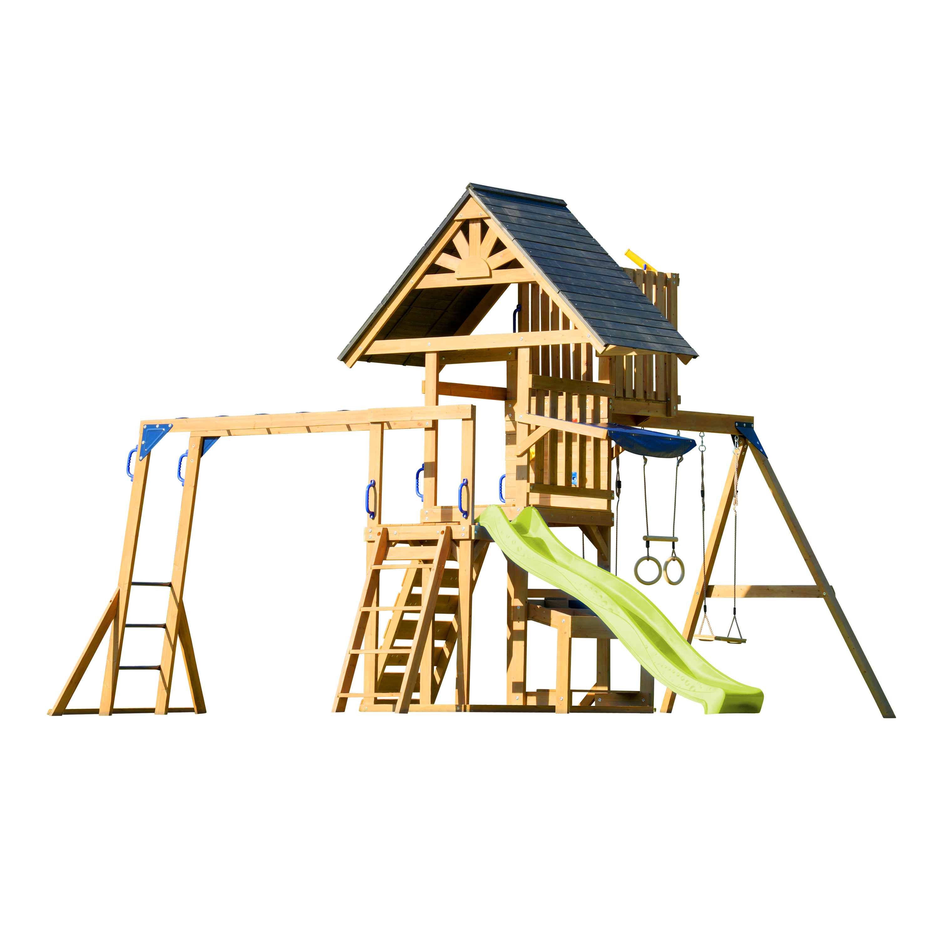 AXI Mitch Climbing Frame with Double Swing, Trapeze and Lookout Tower – Lime Green Slide