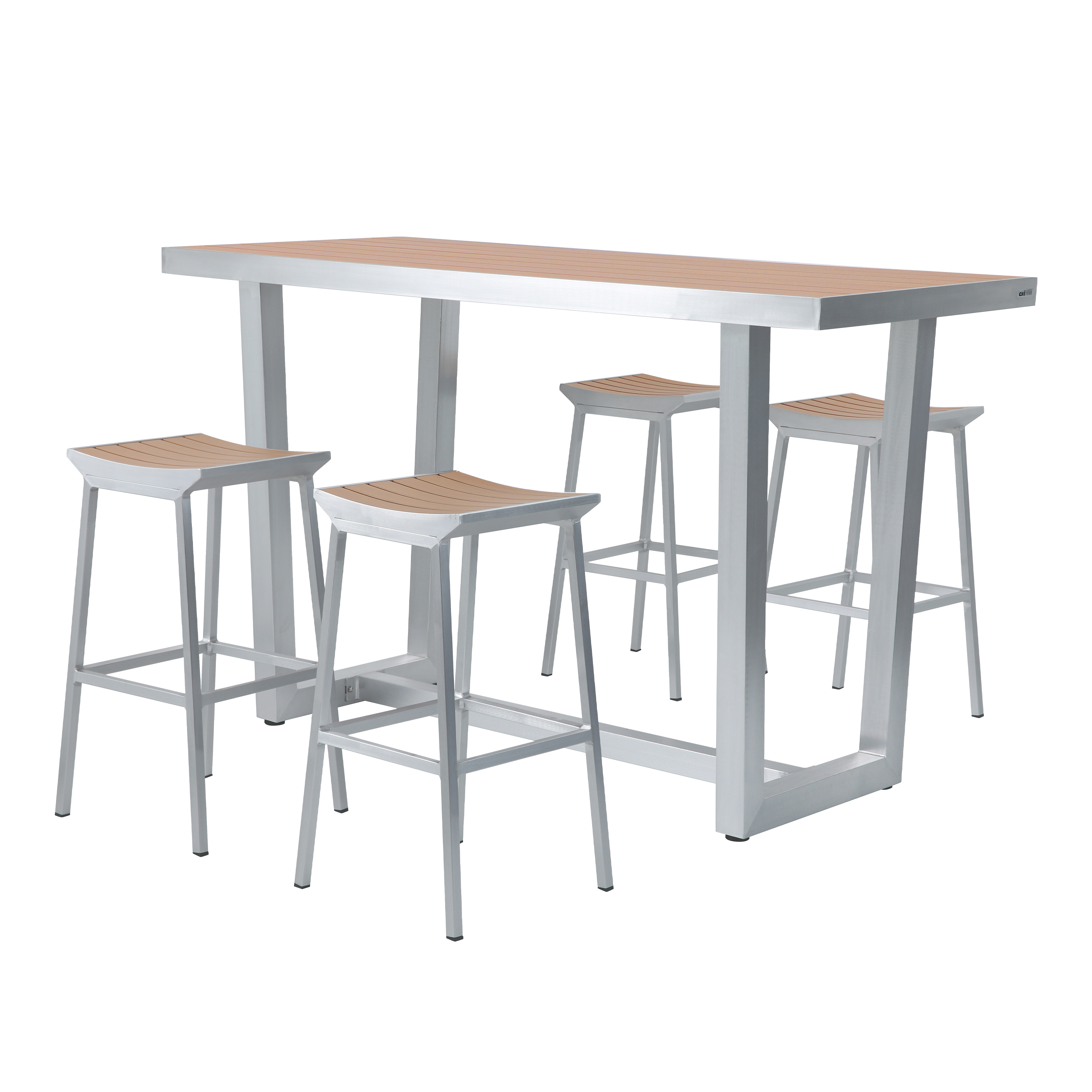 AXI James Bar Set with 4 bar stools - Aluminum/Wood-look