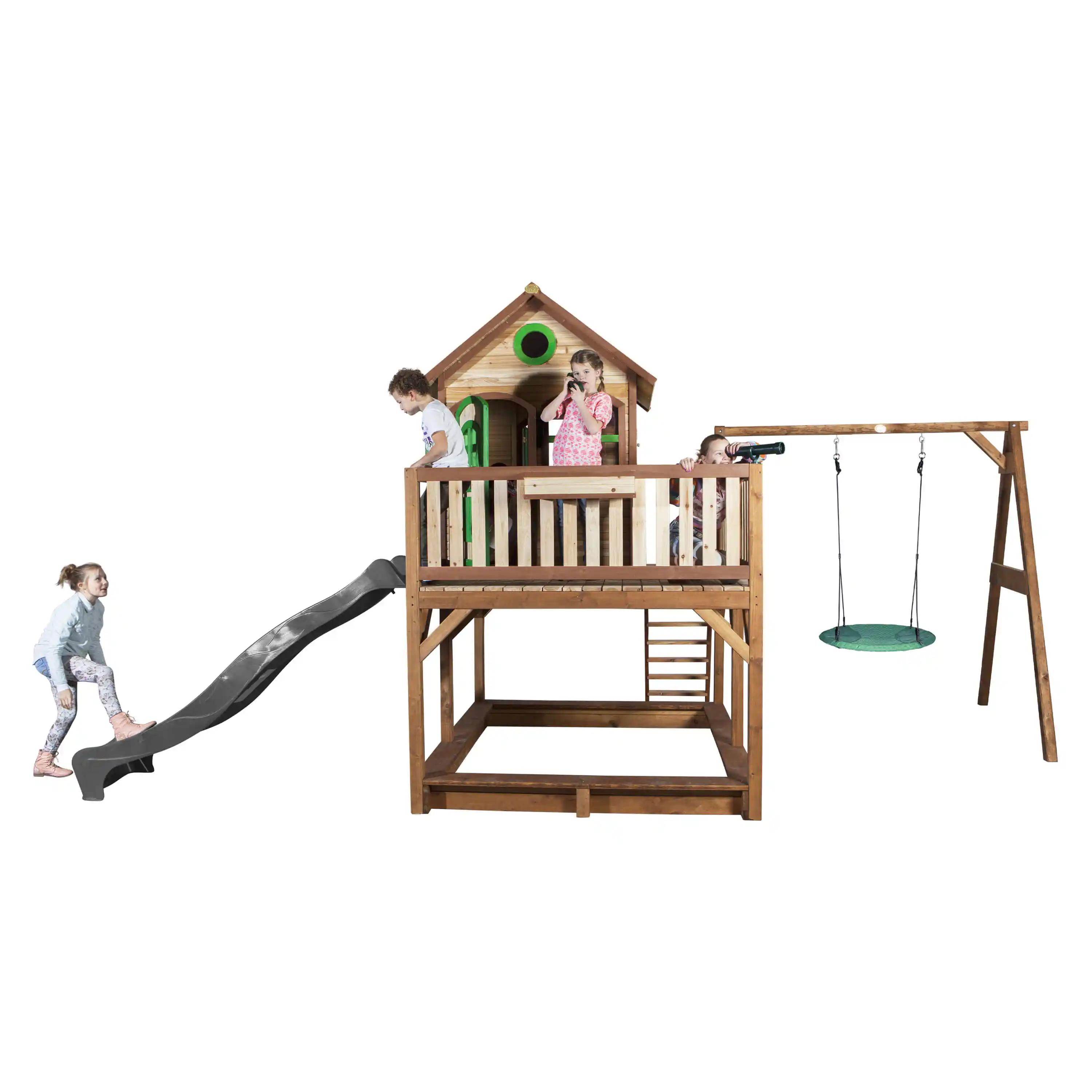 AXI Liam Playhouse with Summer Nest Swing Set Brown/Green - Grey Slide