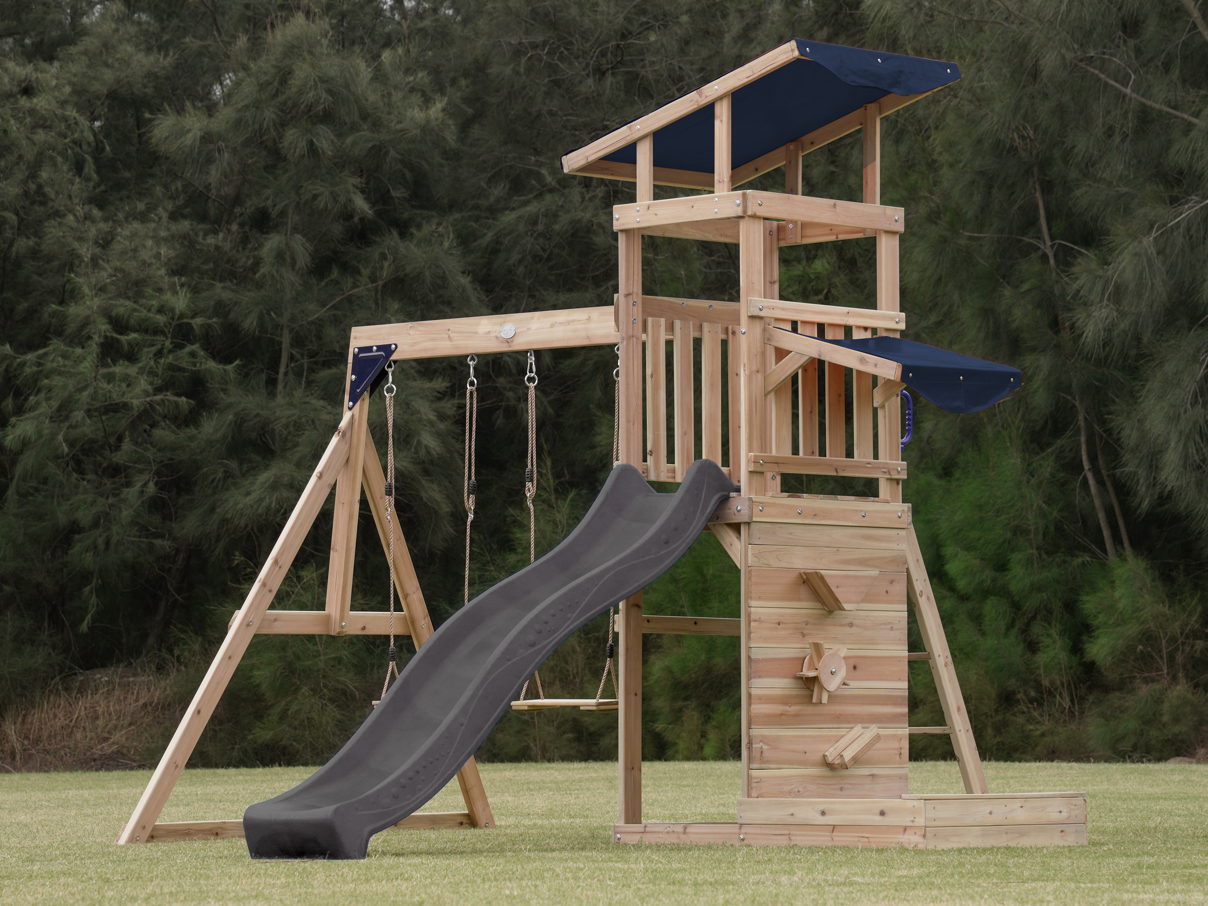 AXI Malik Climbing Frame with Double Swing Set - Grey Slide-8720365064401 AXI Malik Climbing Frame with Double Swing Set - Grey Slide