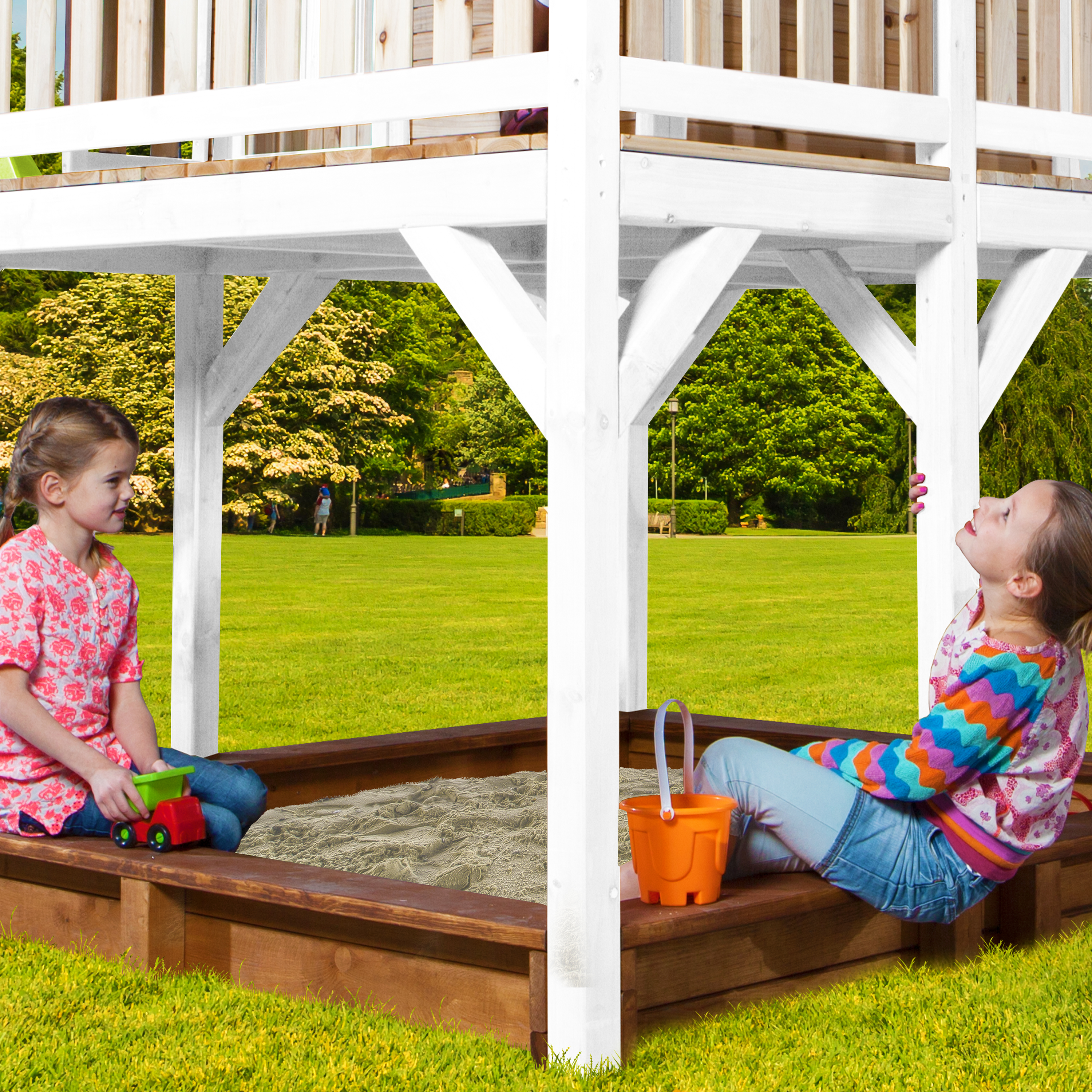 AXI Liam Playhouse with Summer Nest Swing Set Brown/White - Red Slide