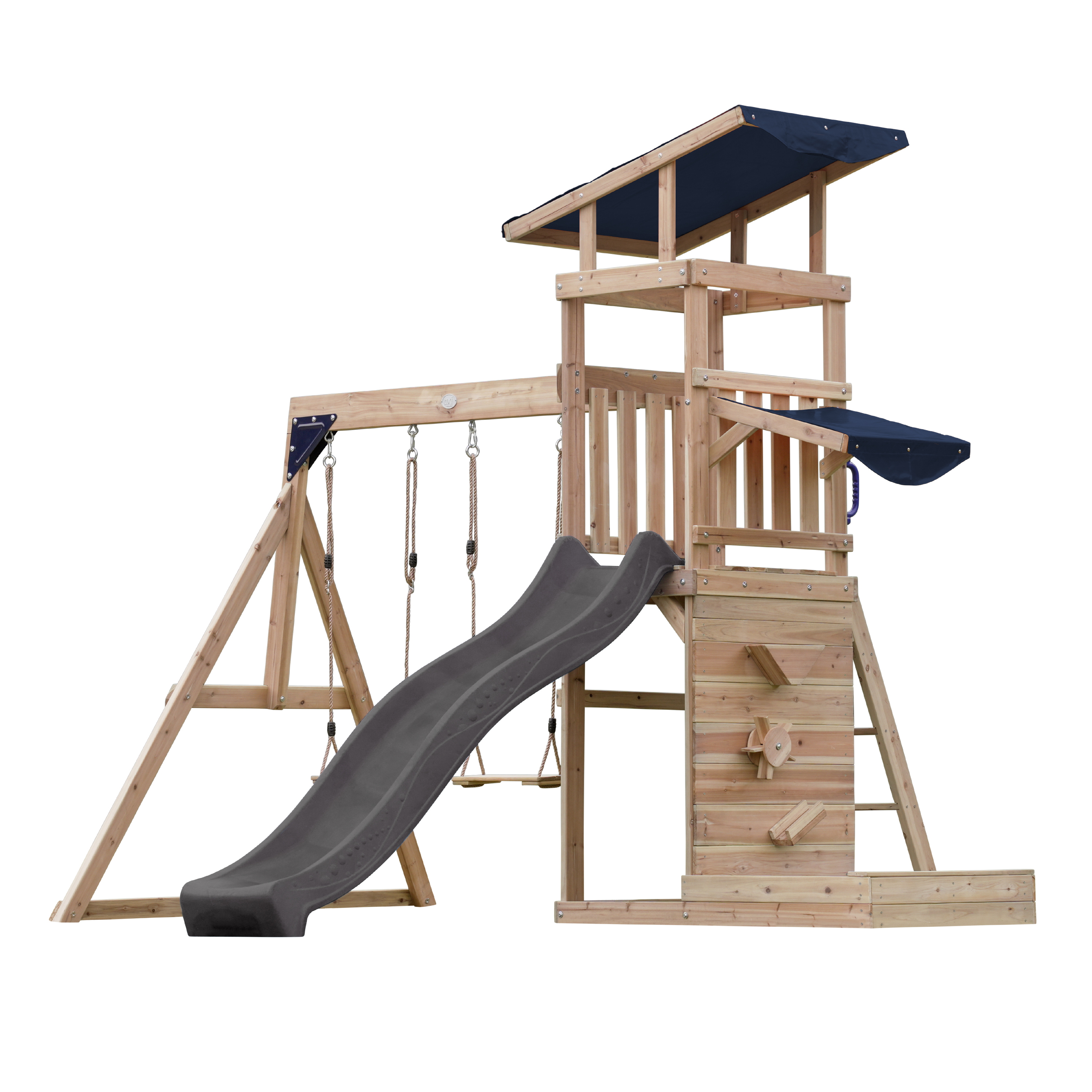 AXI Malik Climbing Frame with Double Swing Set - Grey Slide-8720365064401 AXI Malik Climbing Frame with Double Swing Set - Grey Slide