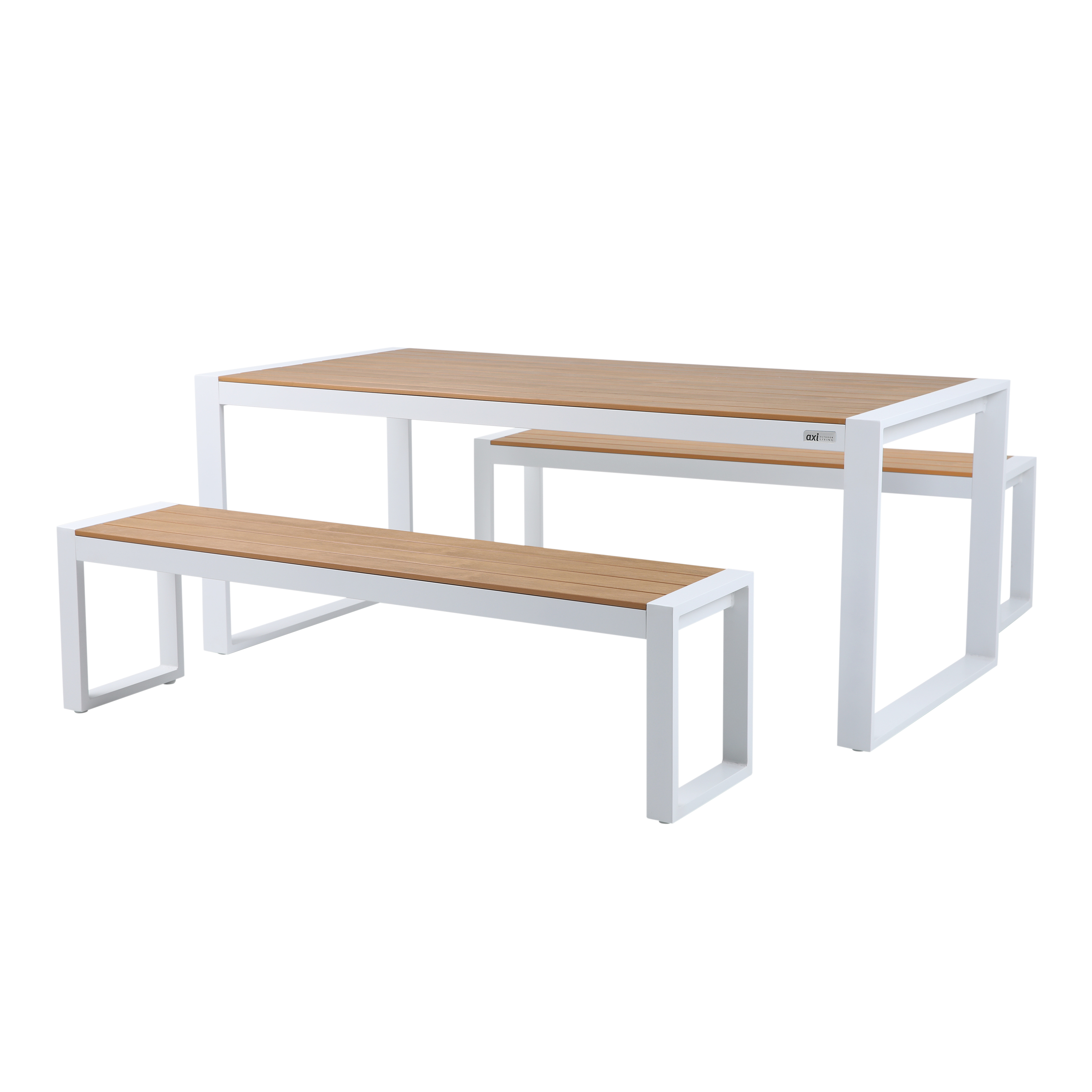 AXI Tony Garden Set with 2 benches - White/Teak-look Polywood