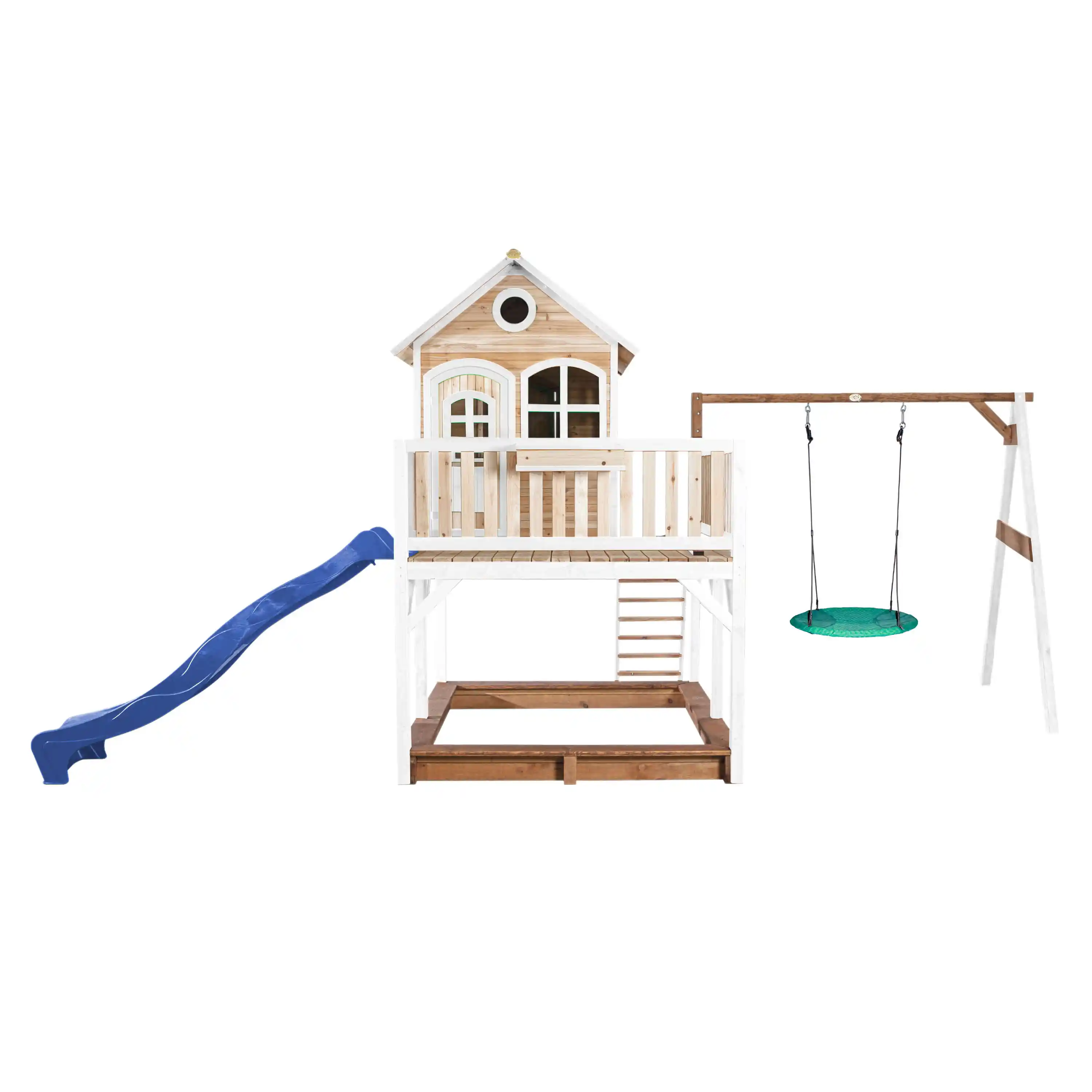 AXI Liam Playhouse with Summer Nest Swing Set Brown/White - Blue Slide