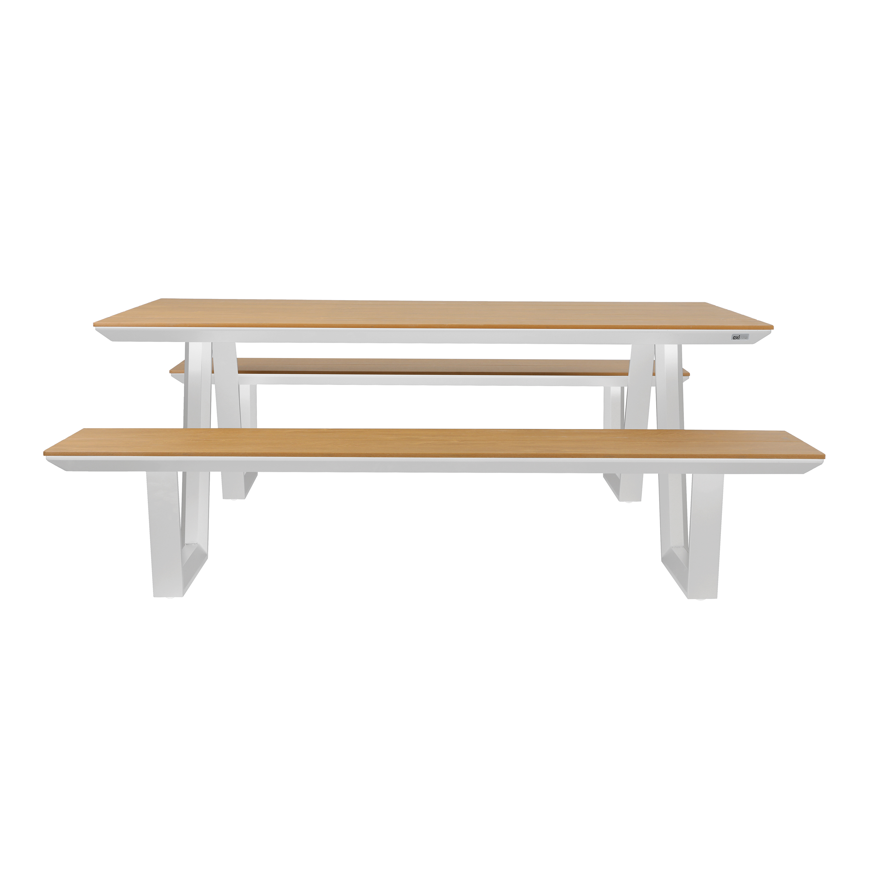 AXI Nori Picnic Table with 2 benches - White/Teak-look Polywood