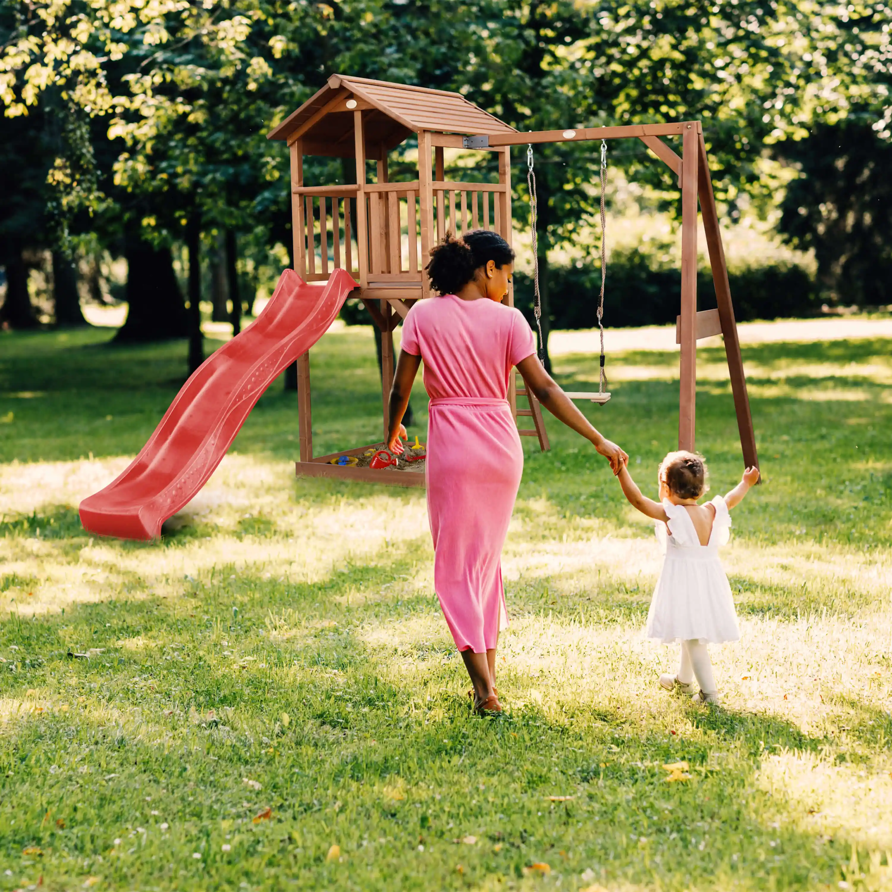 AXI Beach Tower with Single Swing Set Brown - Red