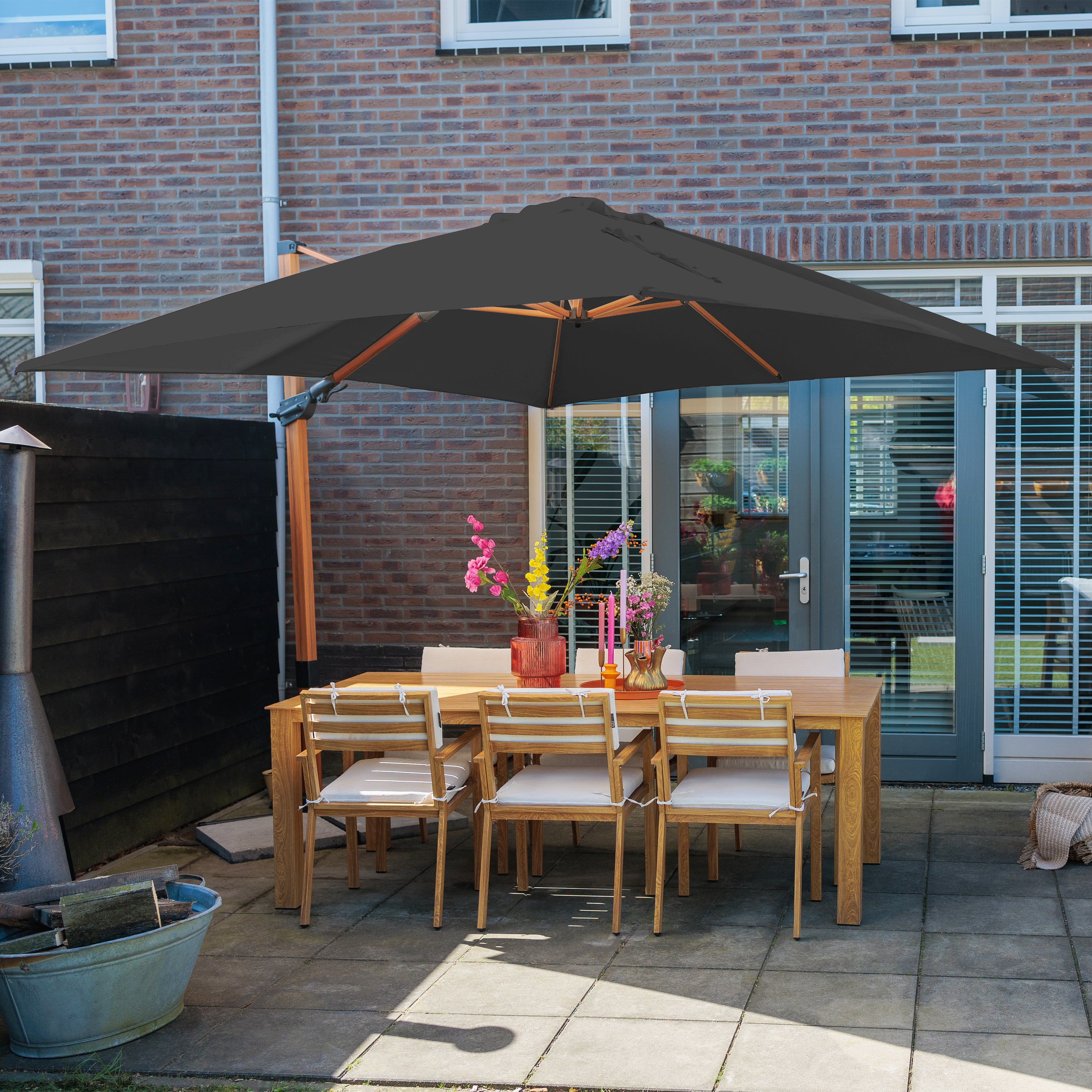 AXI Apollo Premium Zweefparasol 300x300cm Houtlook/grijs