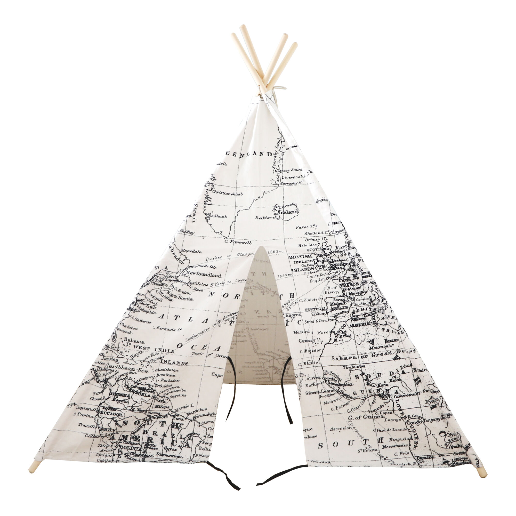 Sunny World Map Teepee Tent - Black/White