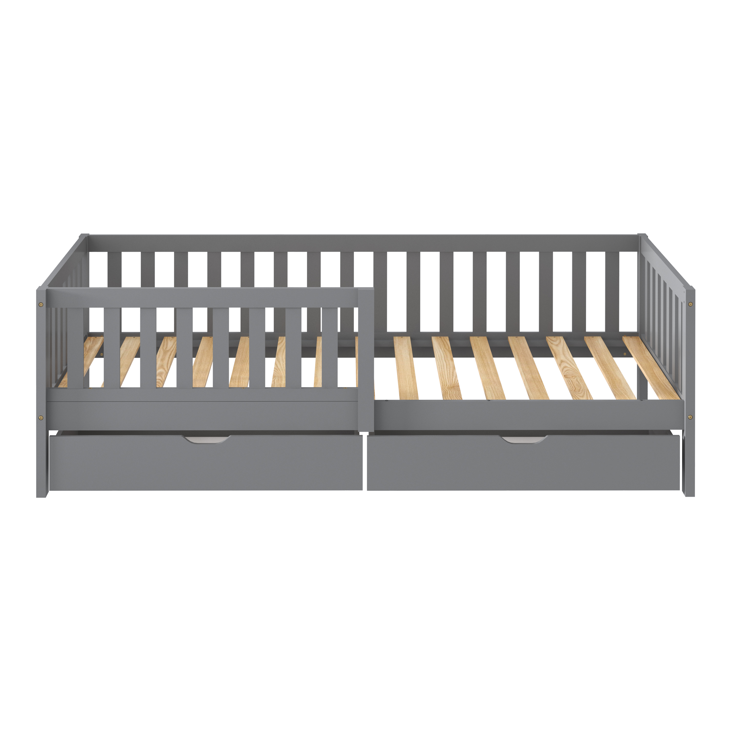 Sunny Isa Kids Bed with 2 Storage Drawers and Guardrail Grey – Without Mattress