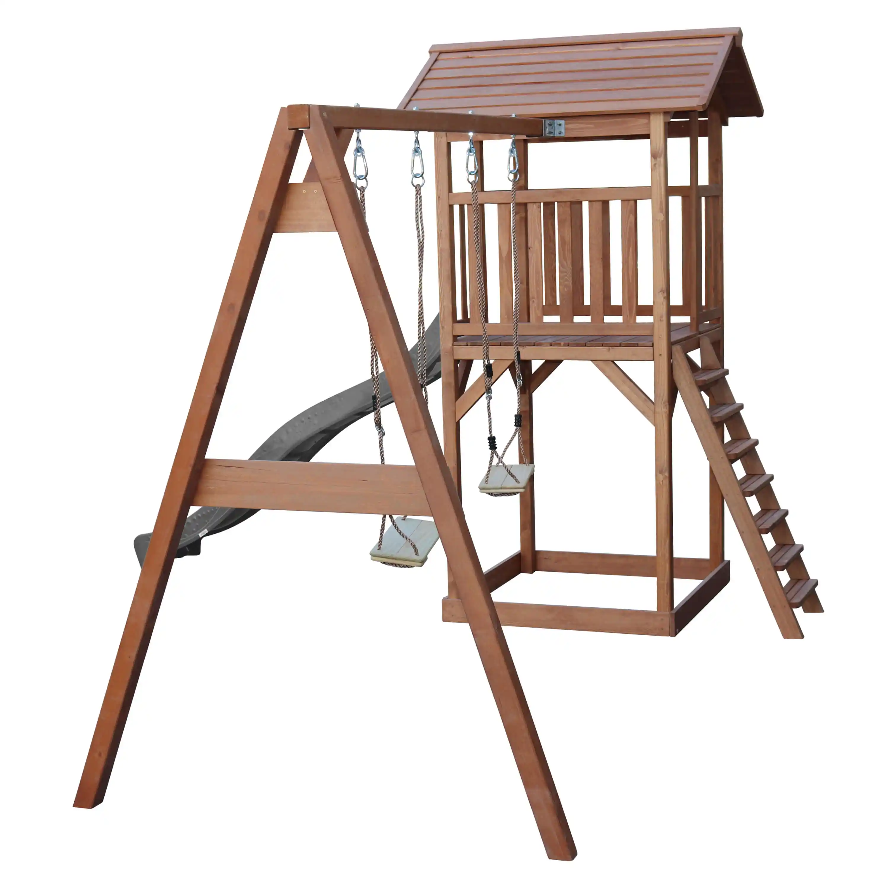 AXI Beach Tower with Double Swing Set Brown - Grey Slide