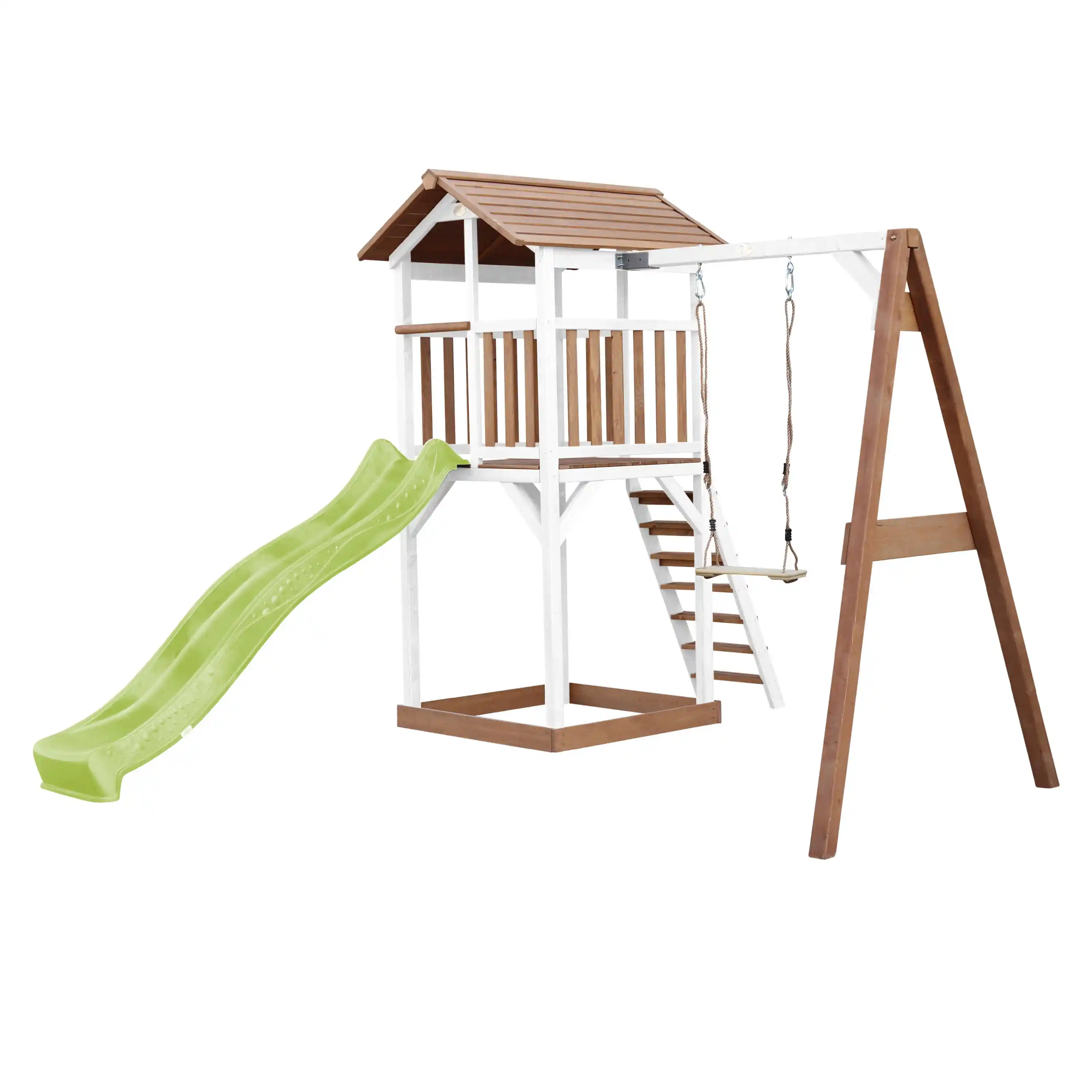 AXI Beach Tower with Single Swing Set Brown/White - Lime Green Slide