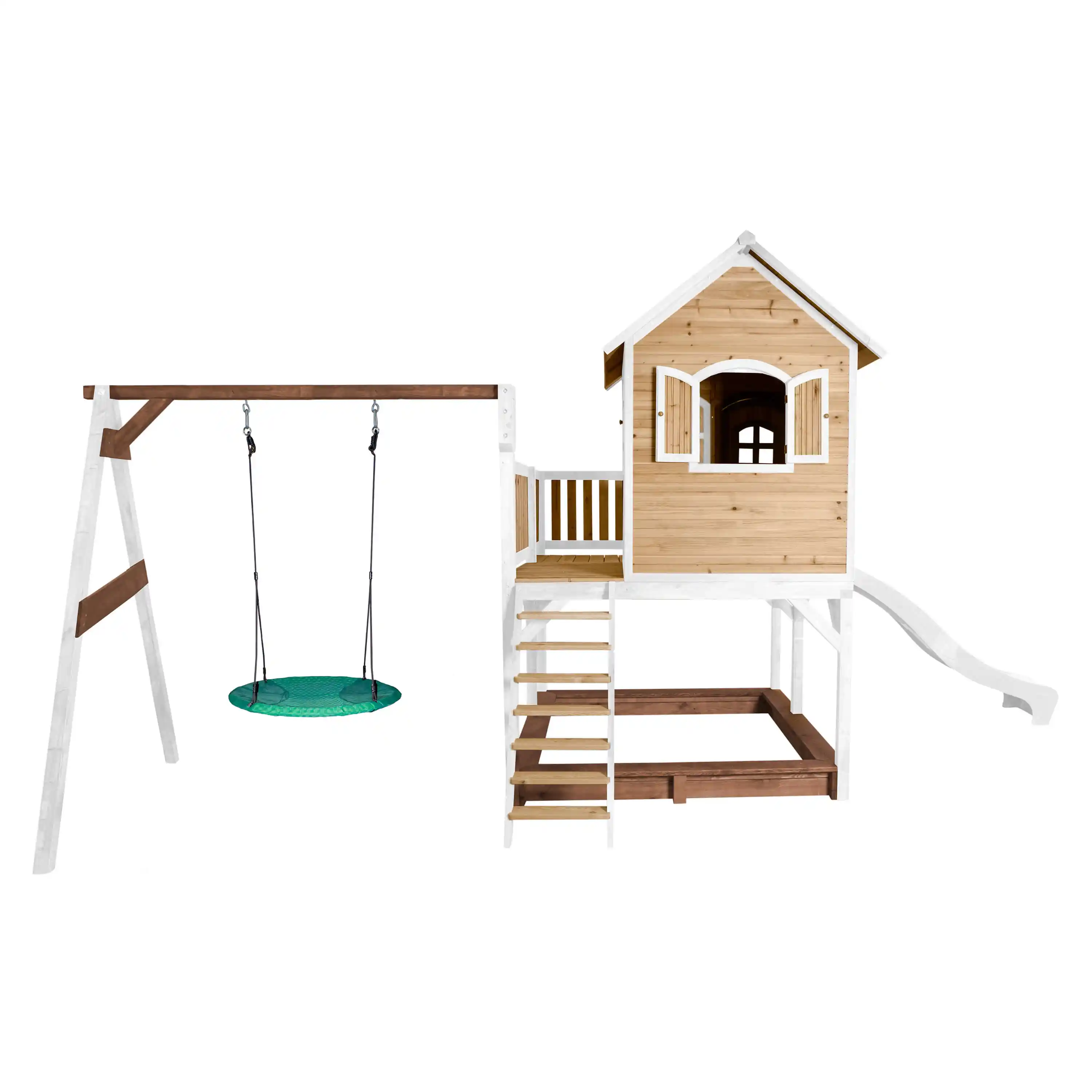 AXI Liam Playhouse with Summer Nest Swing Set Brown/White - White Slide