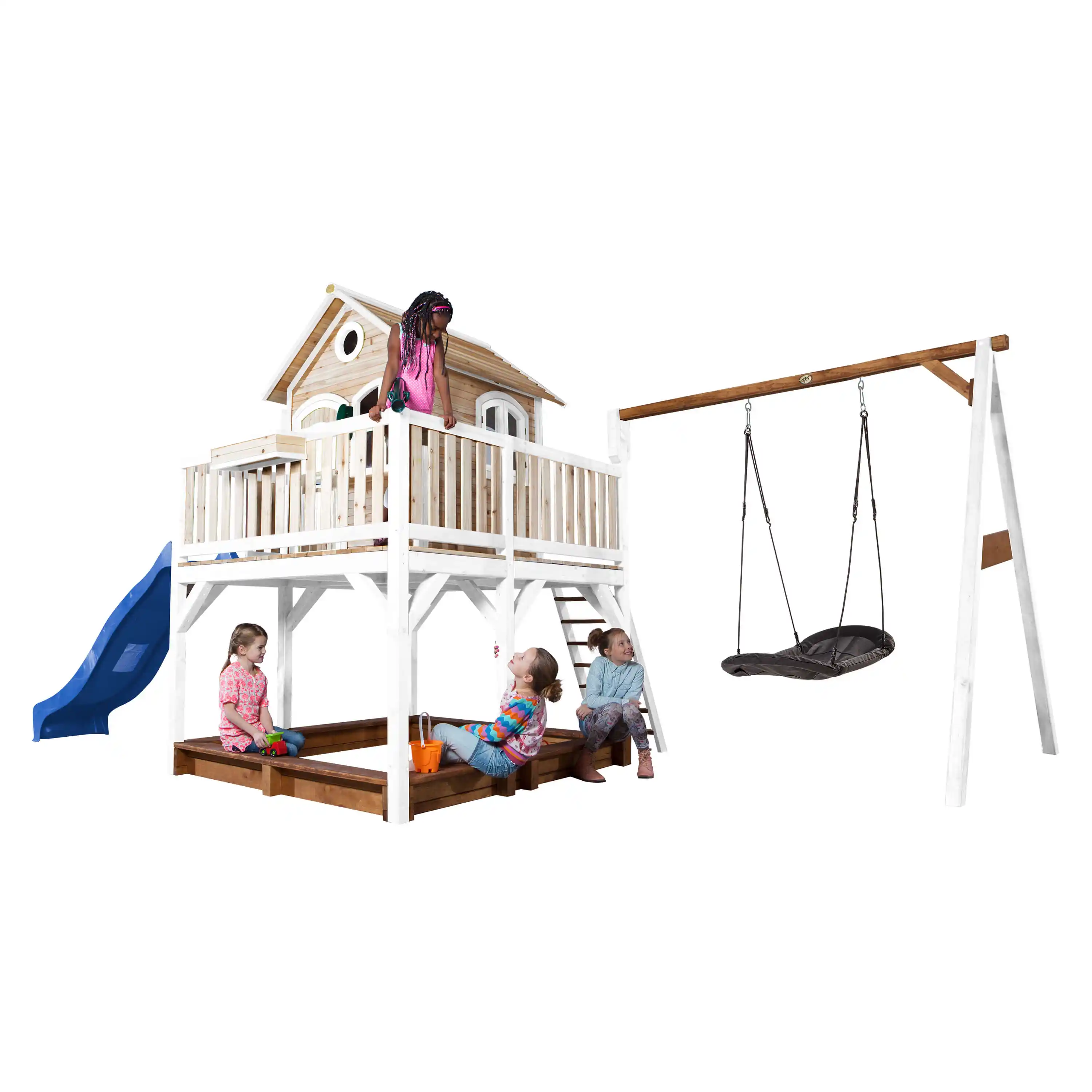 AXI Liam Playhouse with Roxy Nest Swing Set Brown/White - Blue Slide