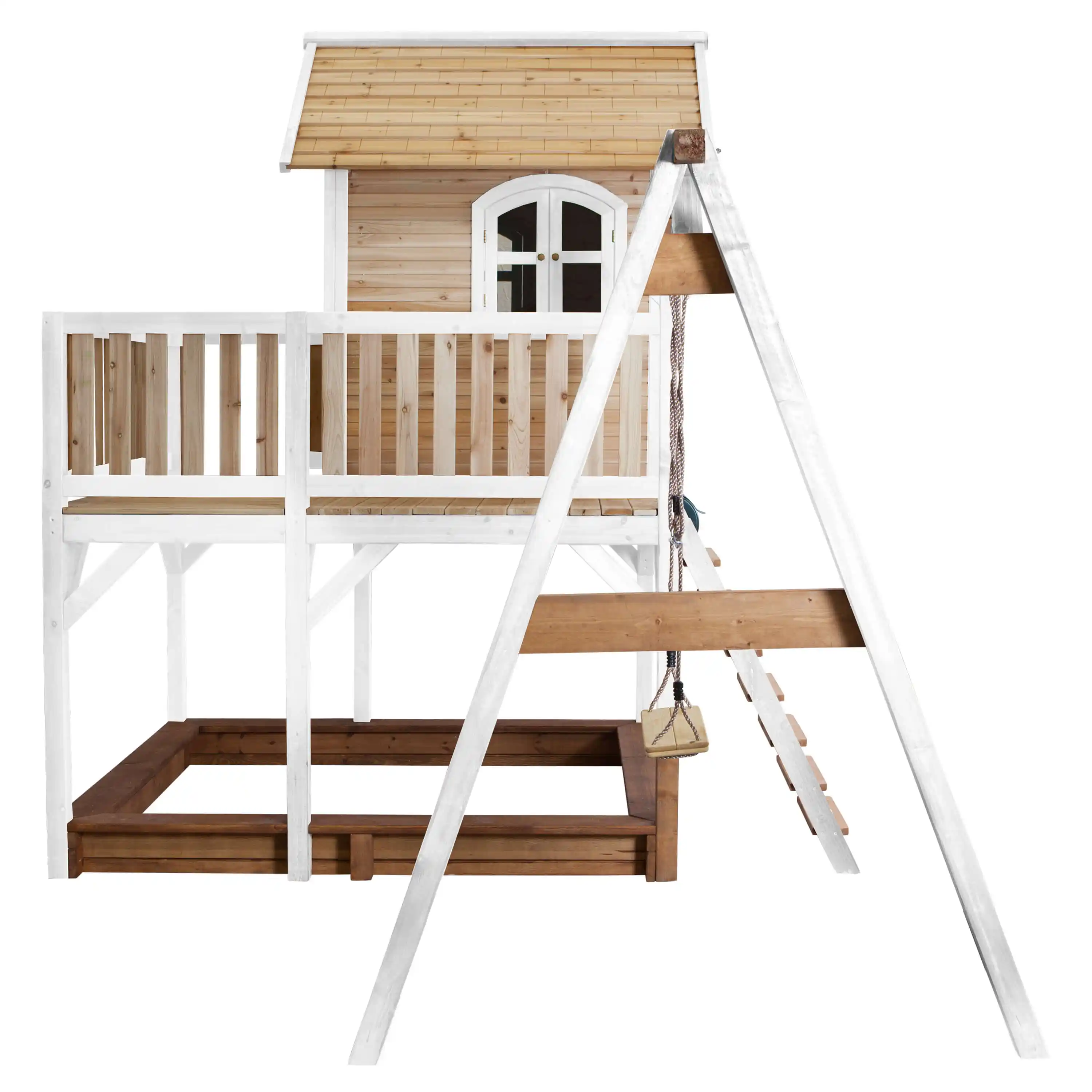 AXI Liam Playhouse with Single Swing Set Brown/White - Grey Slide