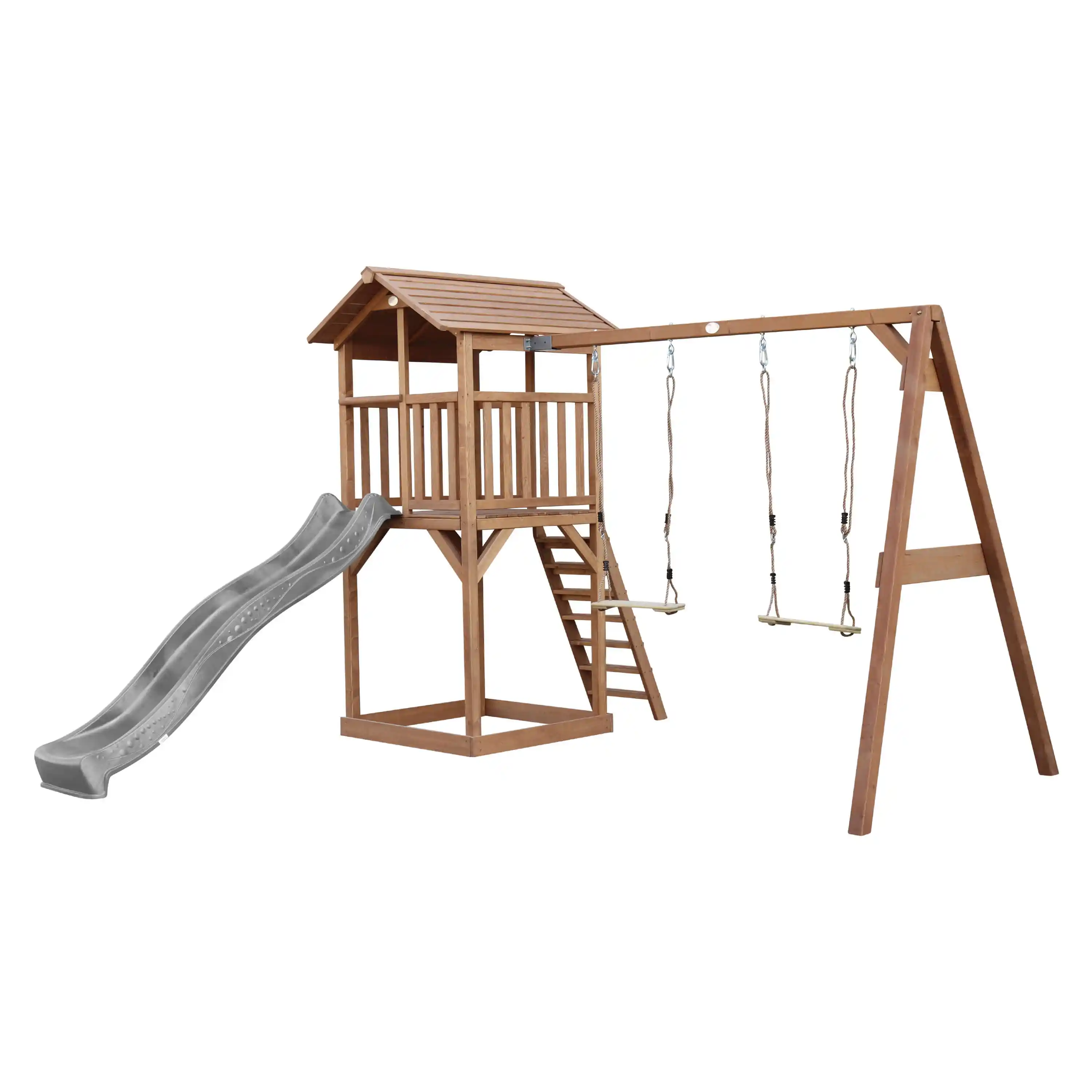 AXI Beach Tower with Double Swing Set Brown - Grey Slide