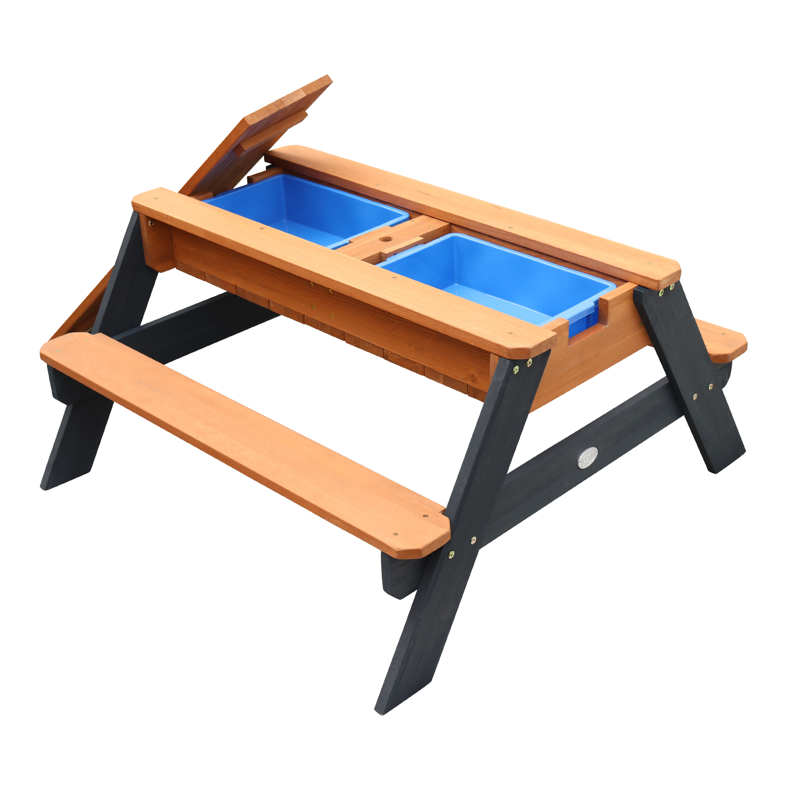 AXI Nick Zand & Water Picknicktafel Antraciet/bruin Limited - Parasol Blauw/wit