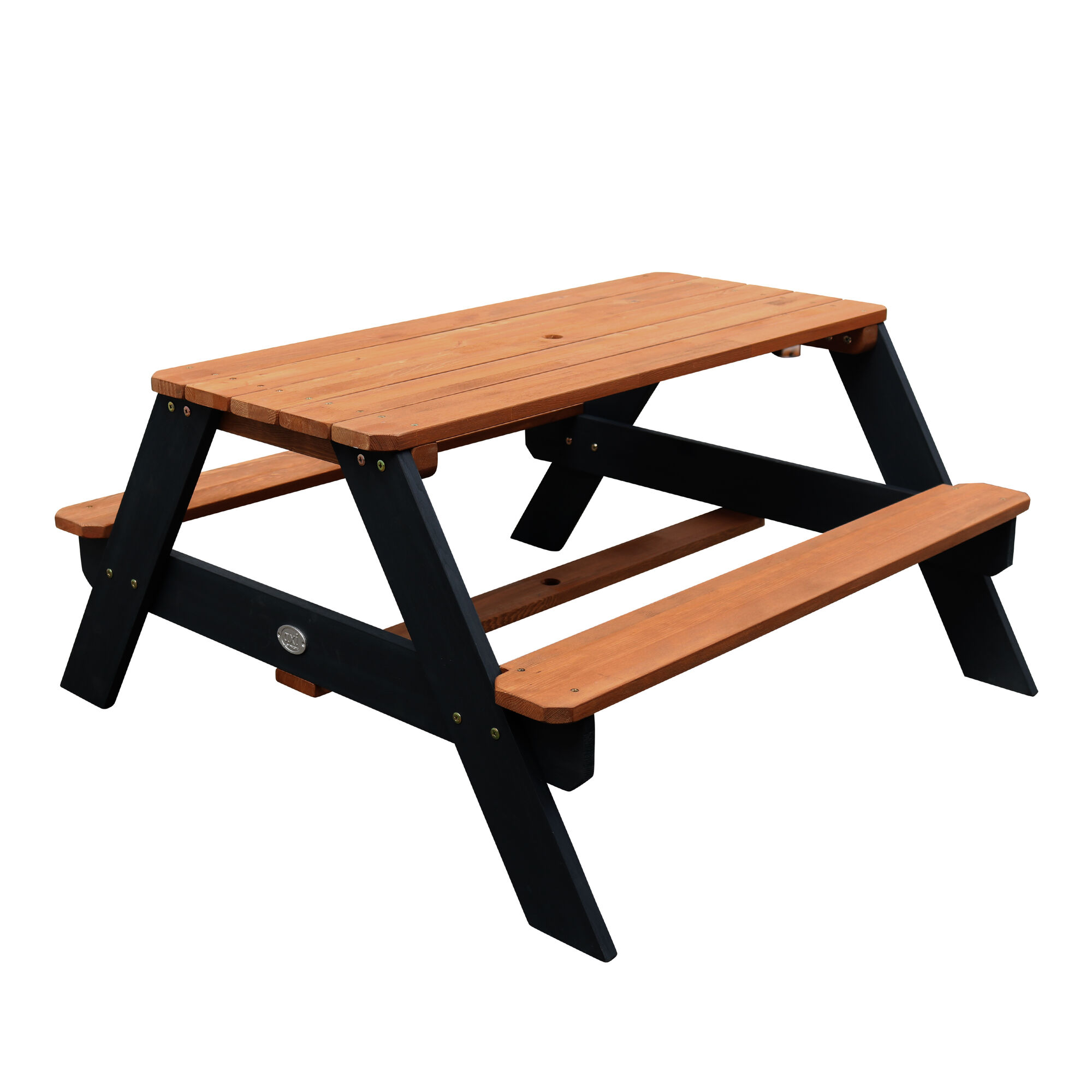 productfoto AXI Nick Picknicktafel Antraciet/bruin - Parasol Blauw/wit