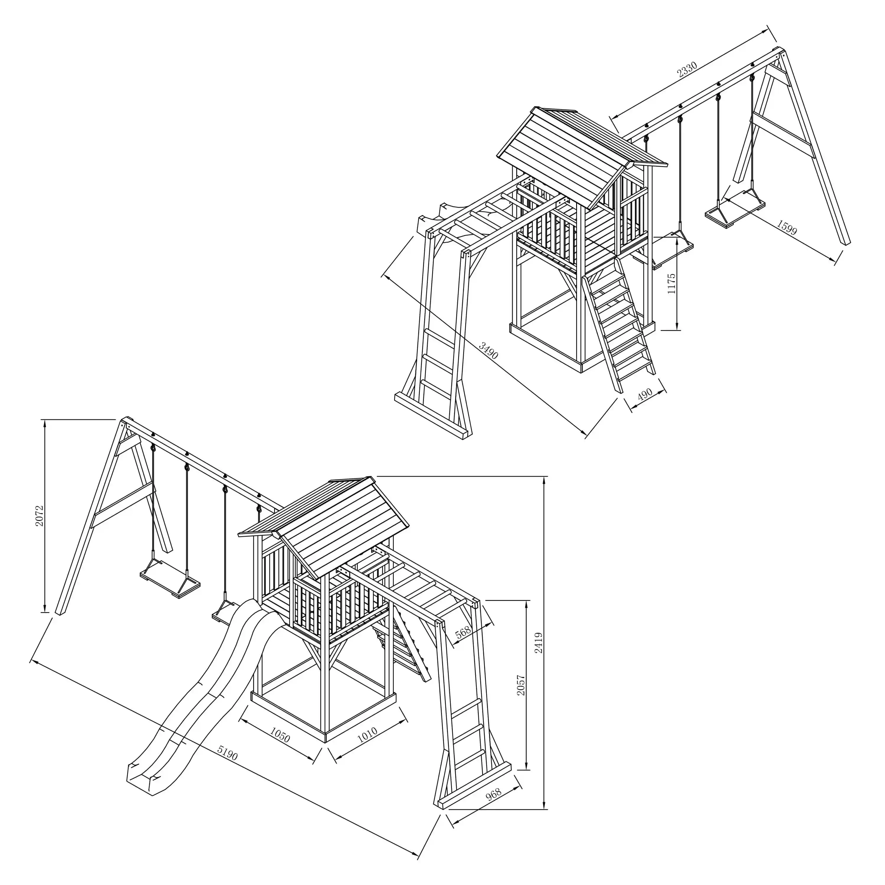 AXI Beach Tower with Double Swing Set Grey/White - Grey Slide