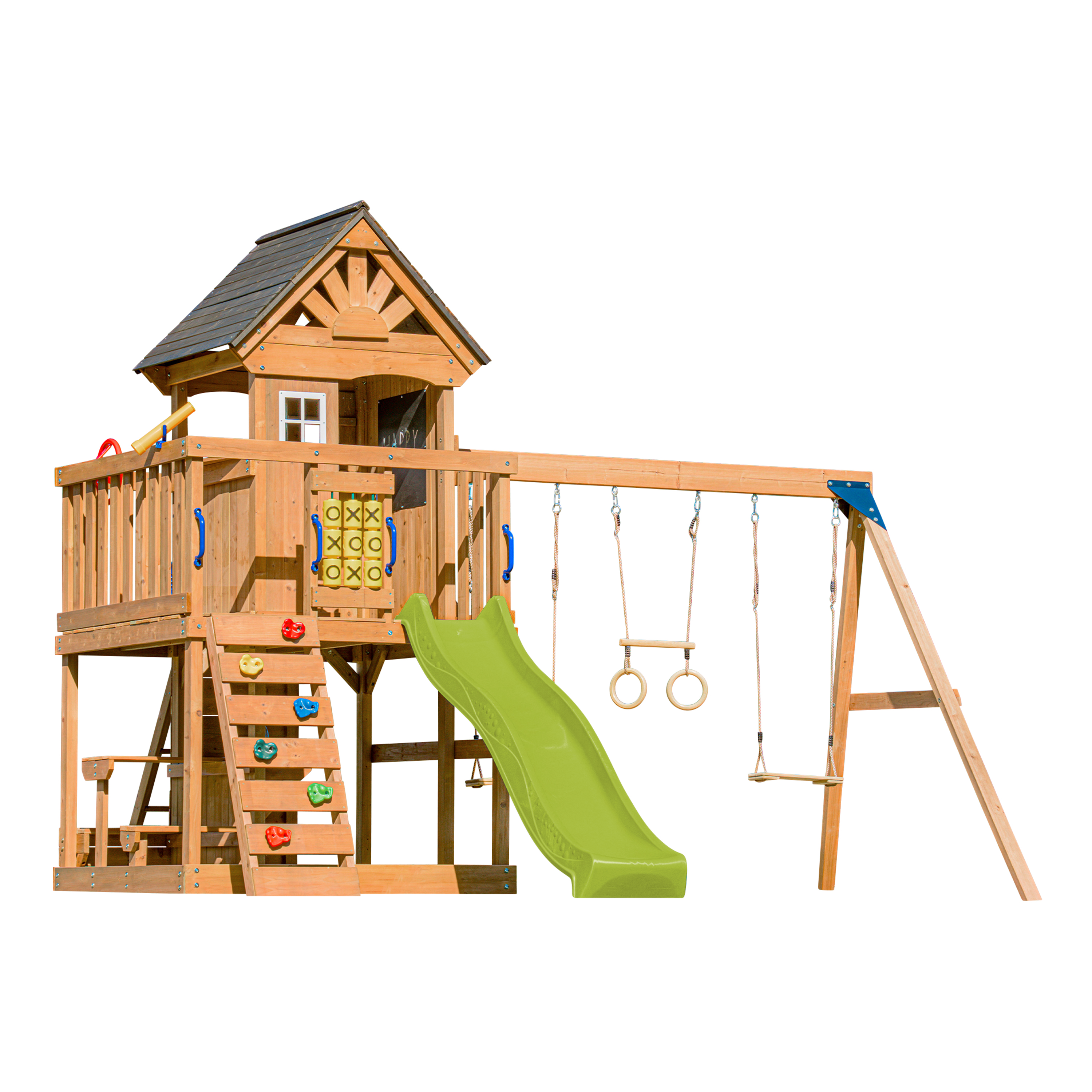 AXI Jack Climbing Frame with Double Swing and Trapeze – Lime Green Slide