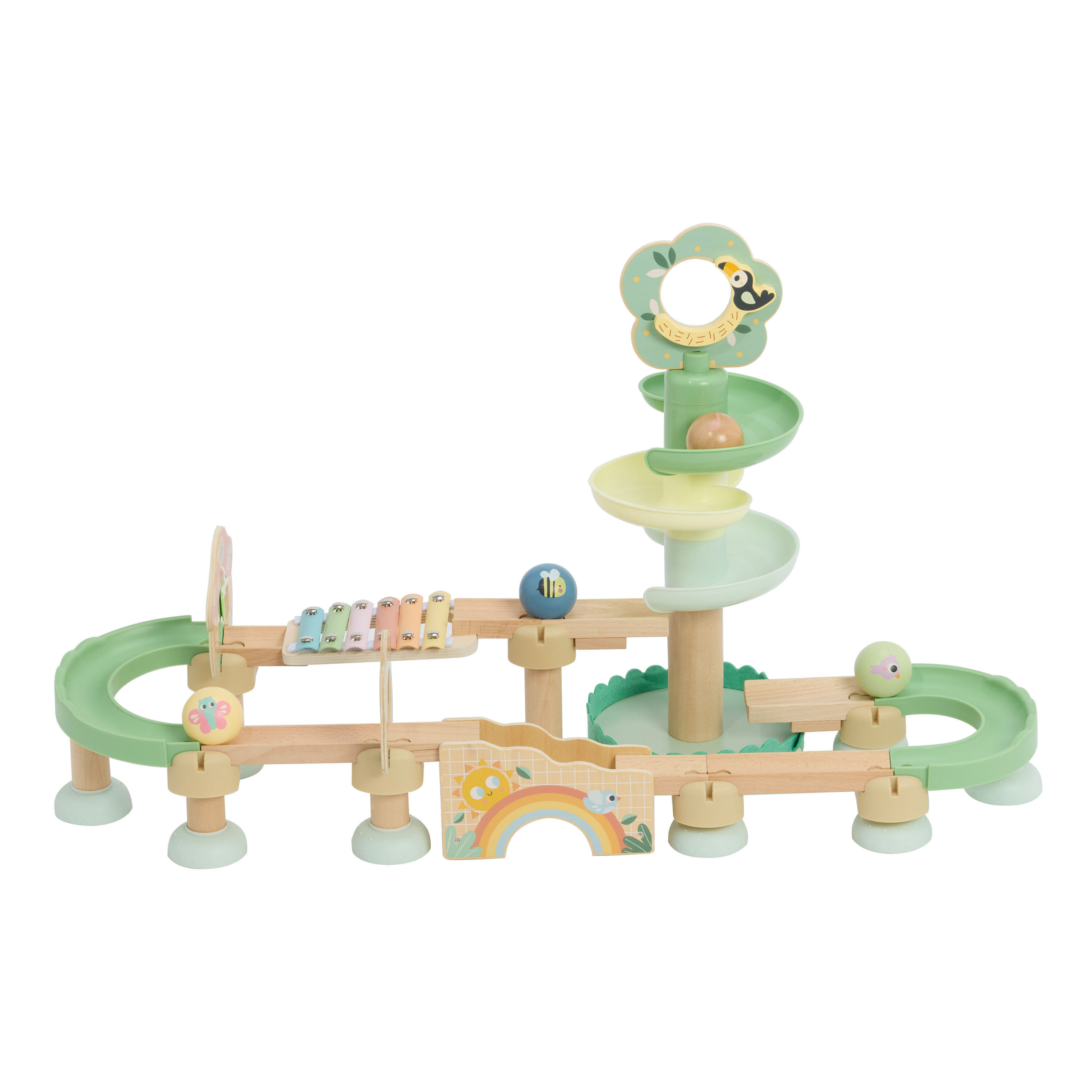 Sunny Wooden Baby Marble Track – Pastel Green