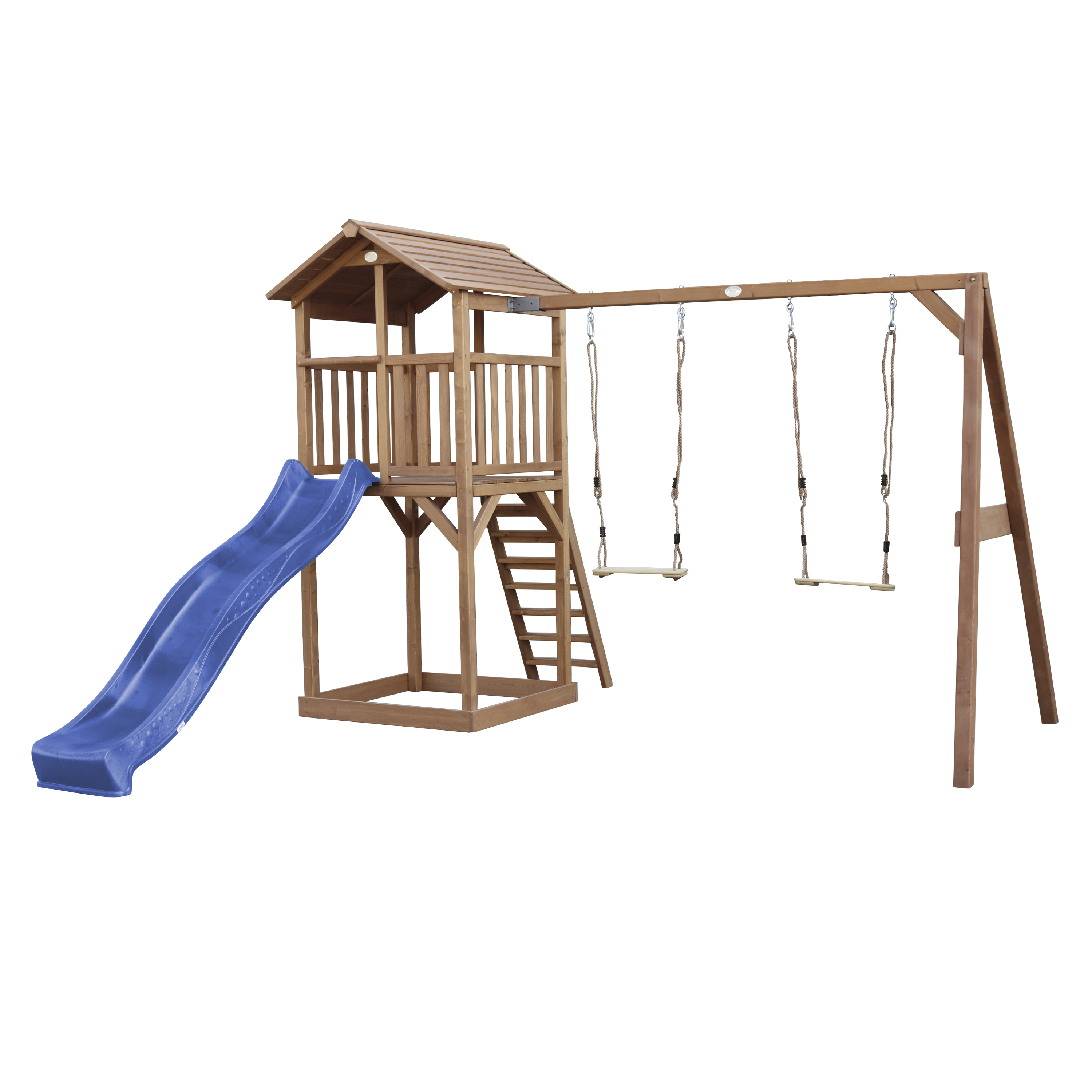 AXI Beach Tower with Double Swing Set Brown - Blue Slide