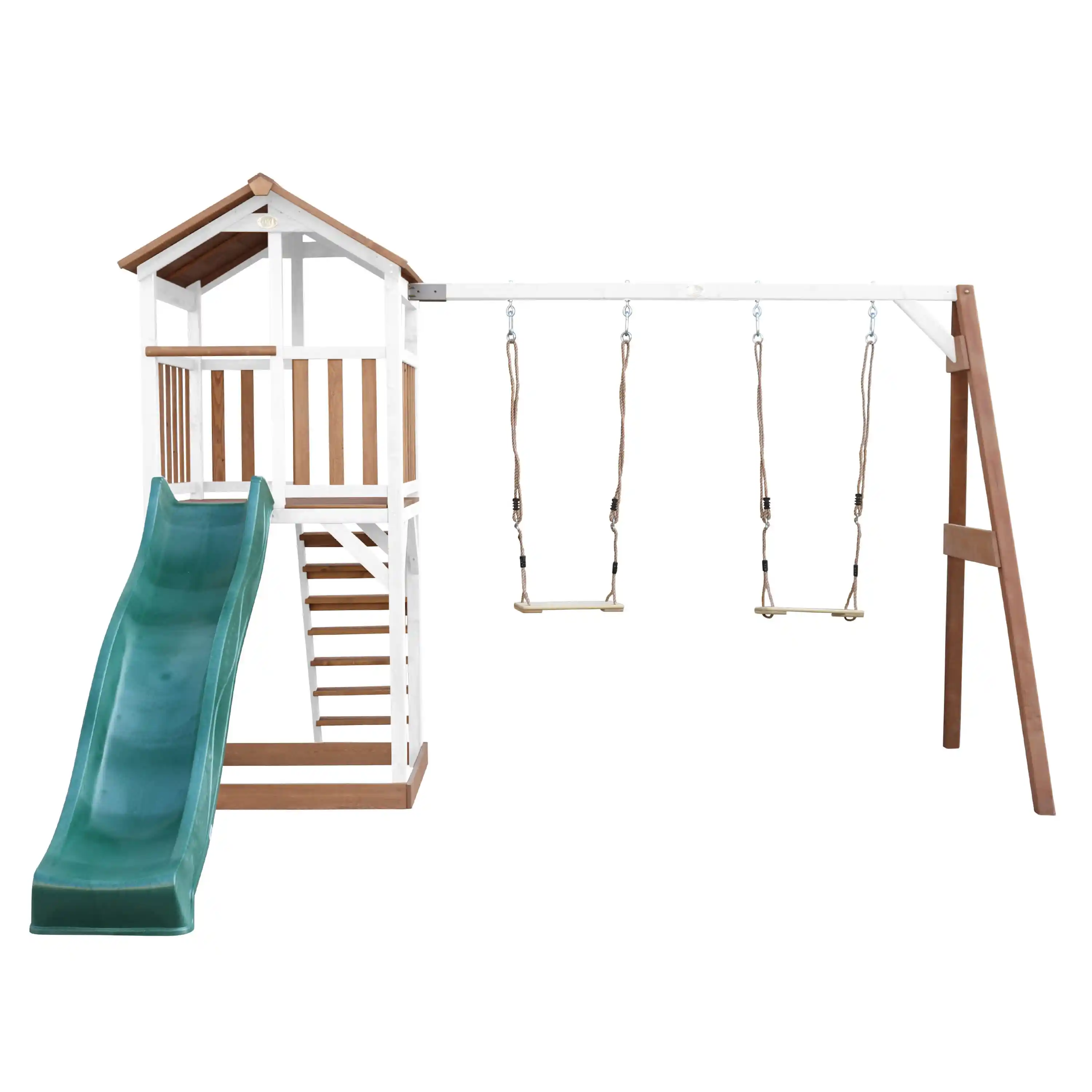 AXI Beach Tower with Double Swing Set Brown/White - Green Slide