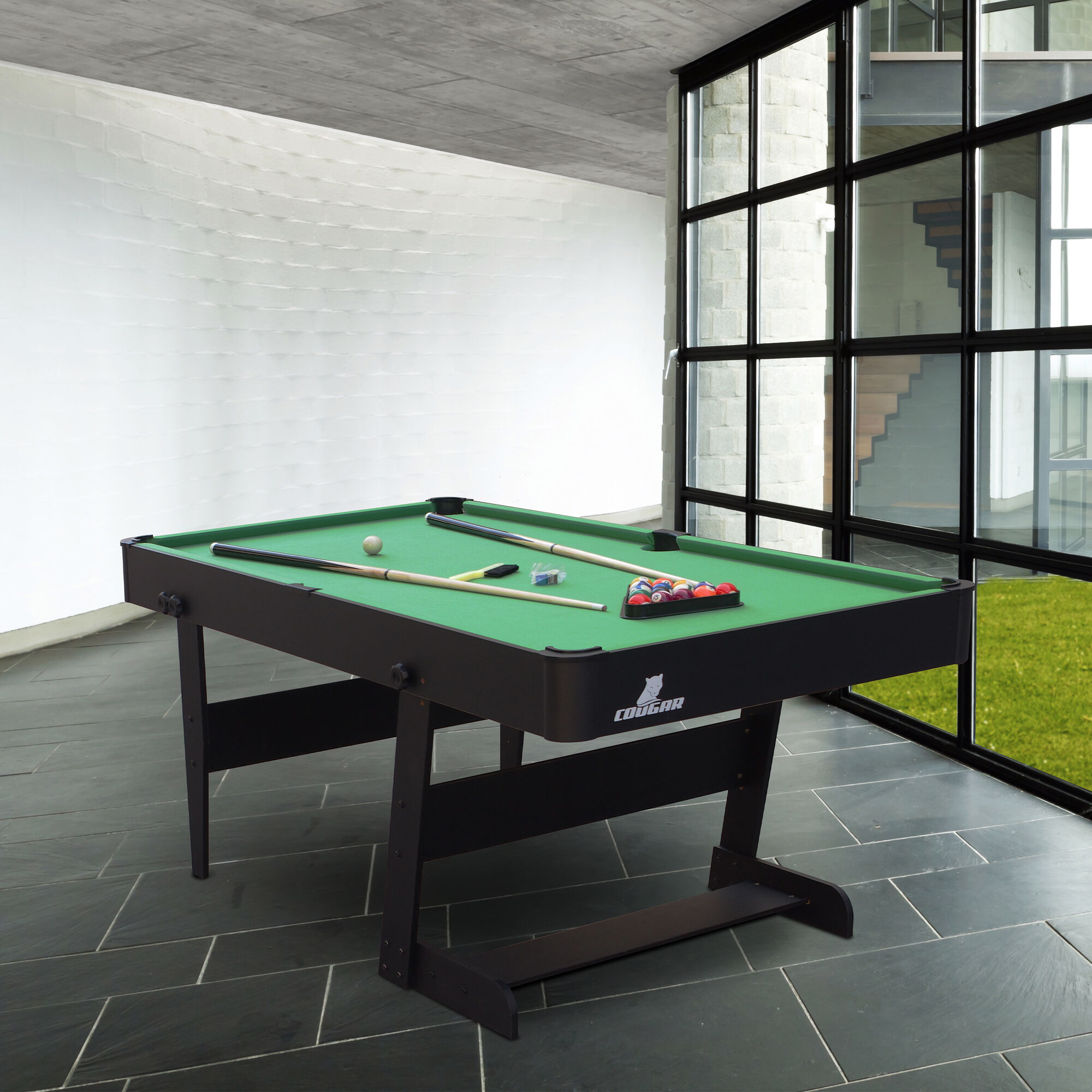 Cougar Hustle L folding Pool Table - Black