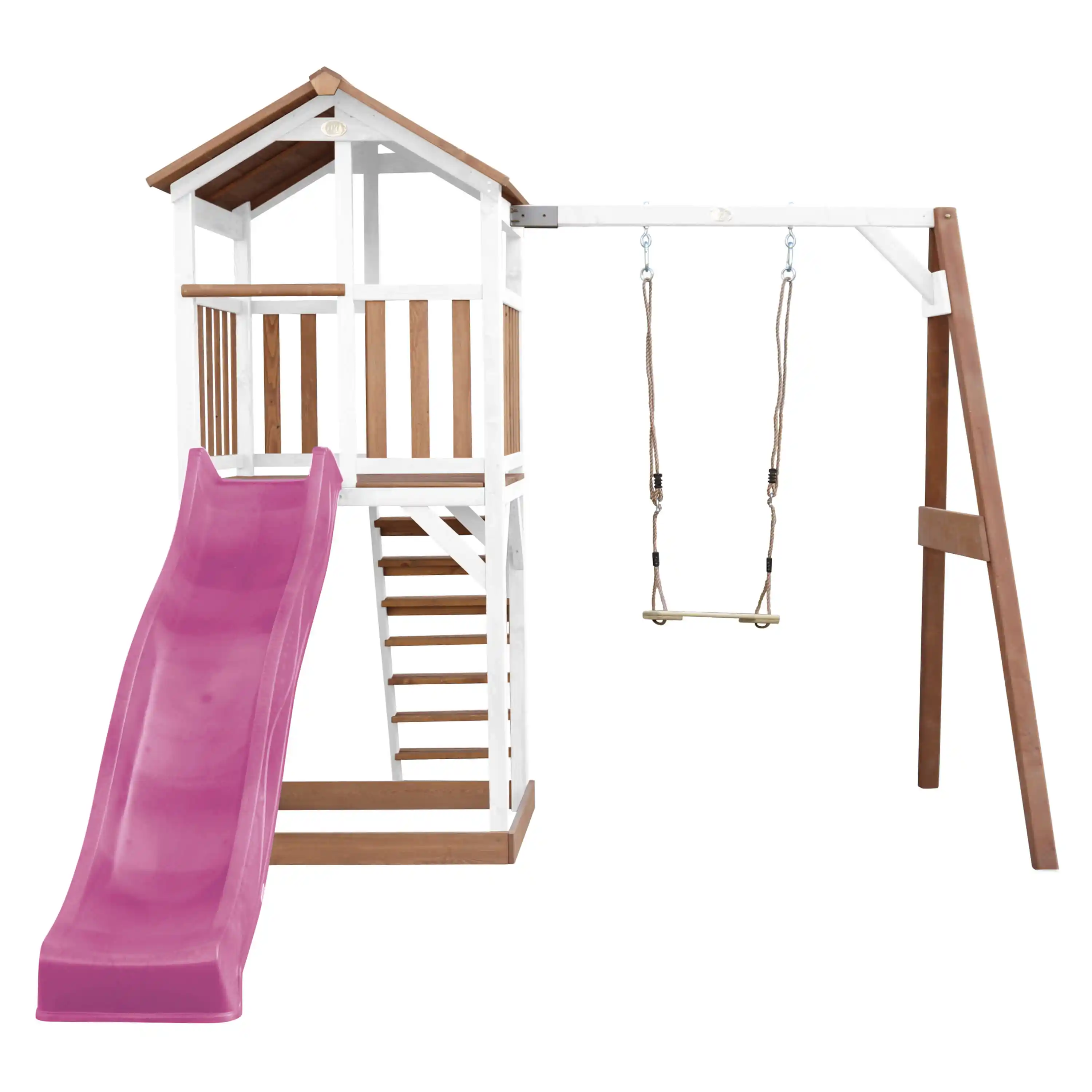 AXI Beach Tower with Single Swing Set Brown/White - Purple Slide