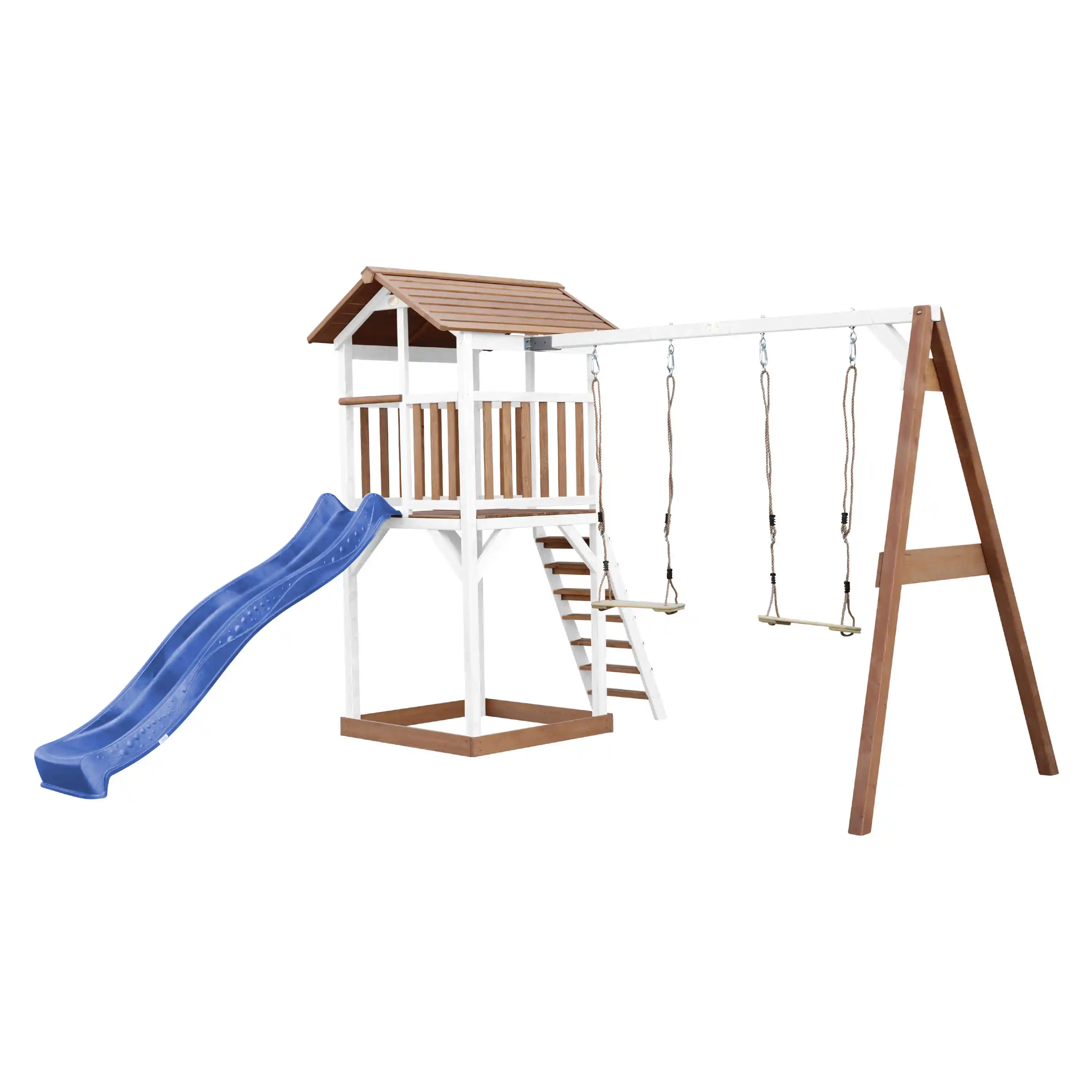 AXI Beach Tower with Double Swing Set Brown/White - Blue Slide