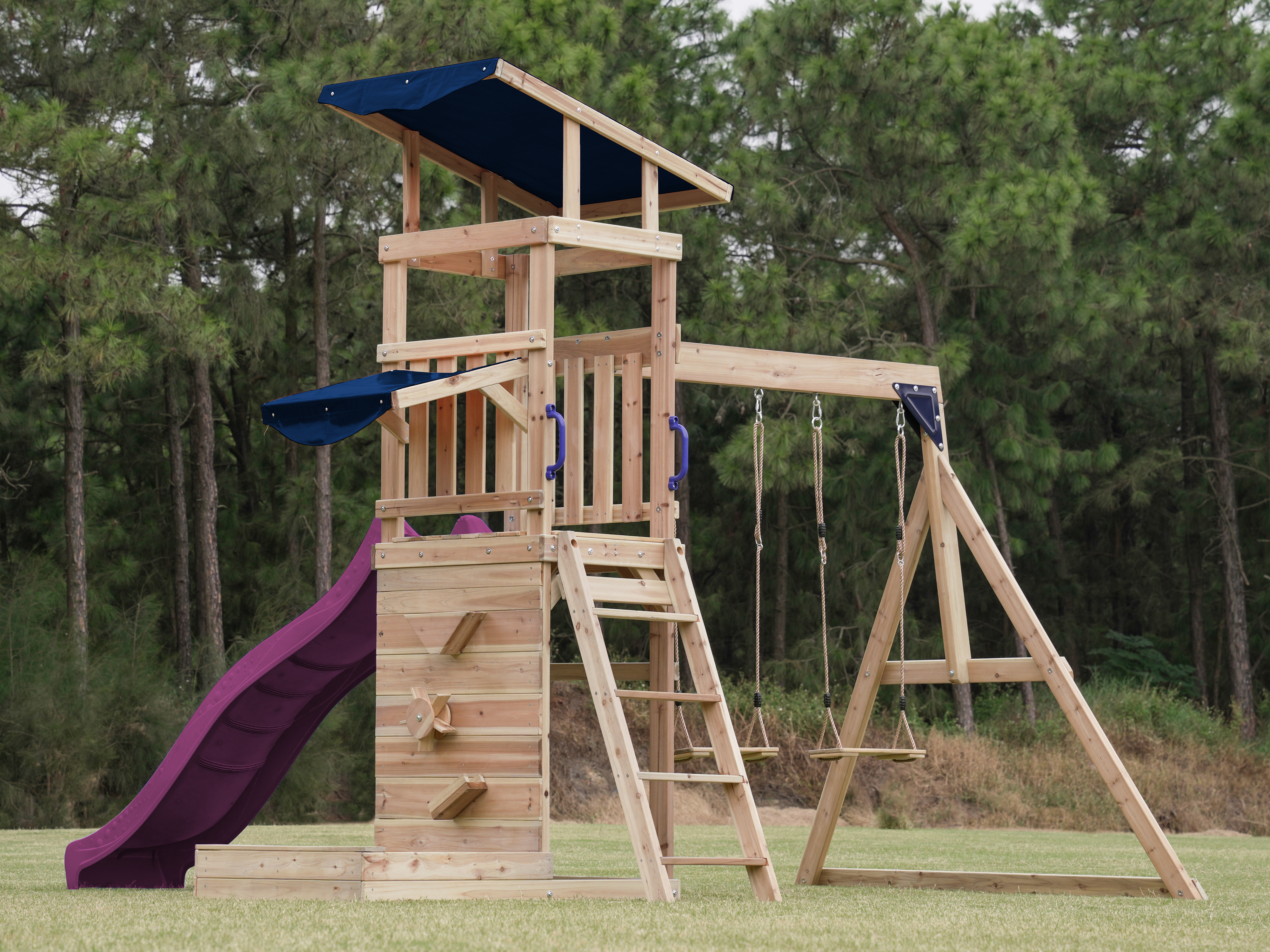 AXI Malik Climbing Frame with Double Swing Set - Purple Slide