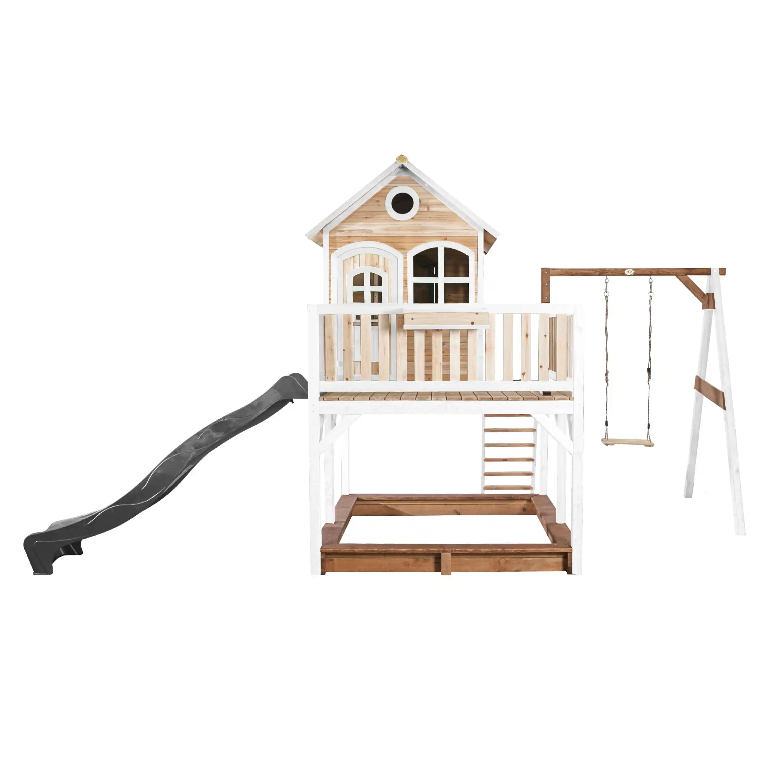 AXI Liam Playhouse with Single Swing Set Brown/White - Grey Slide