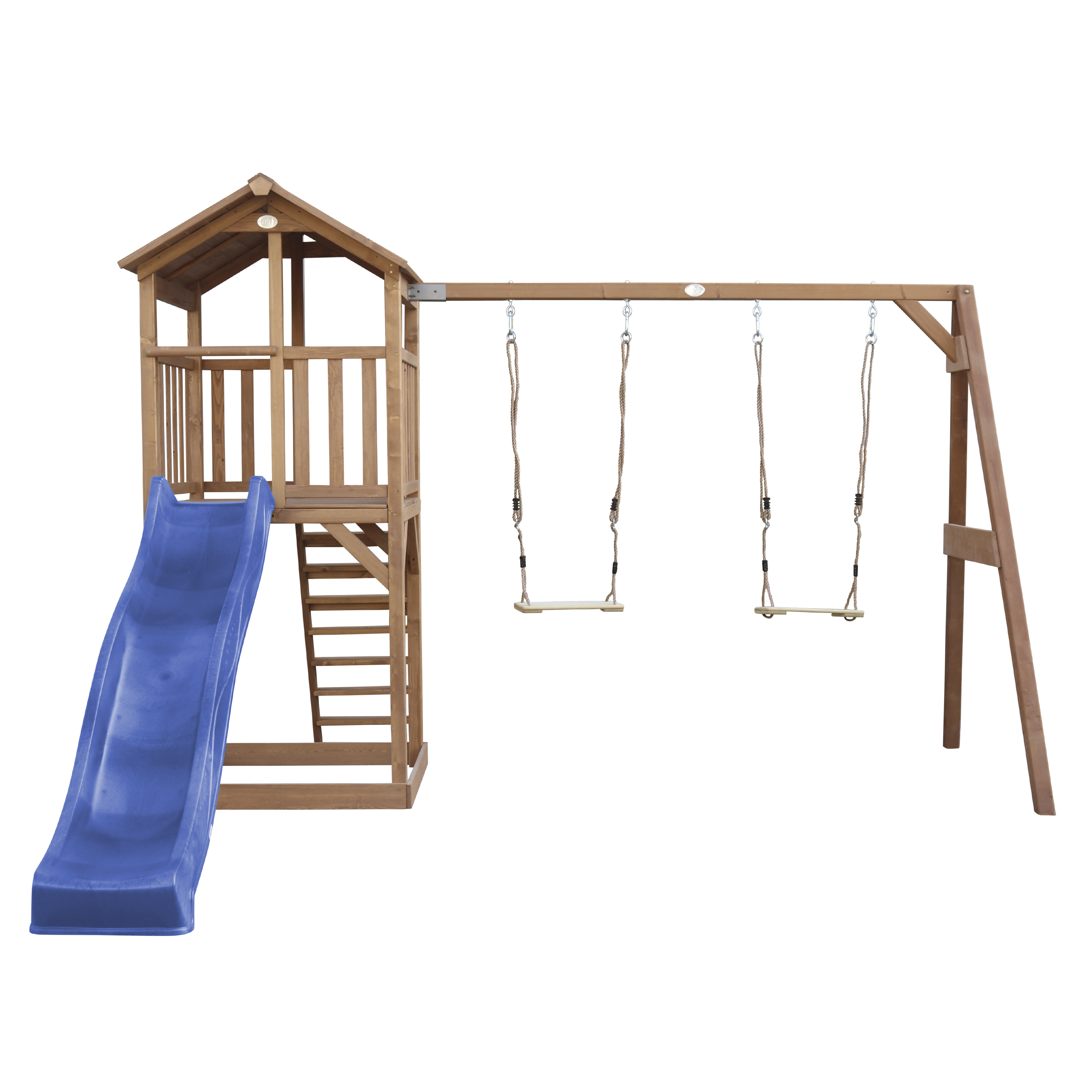 AXI Beach Tower with Double Swing Set Brown - Blue Slide