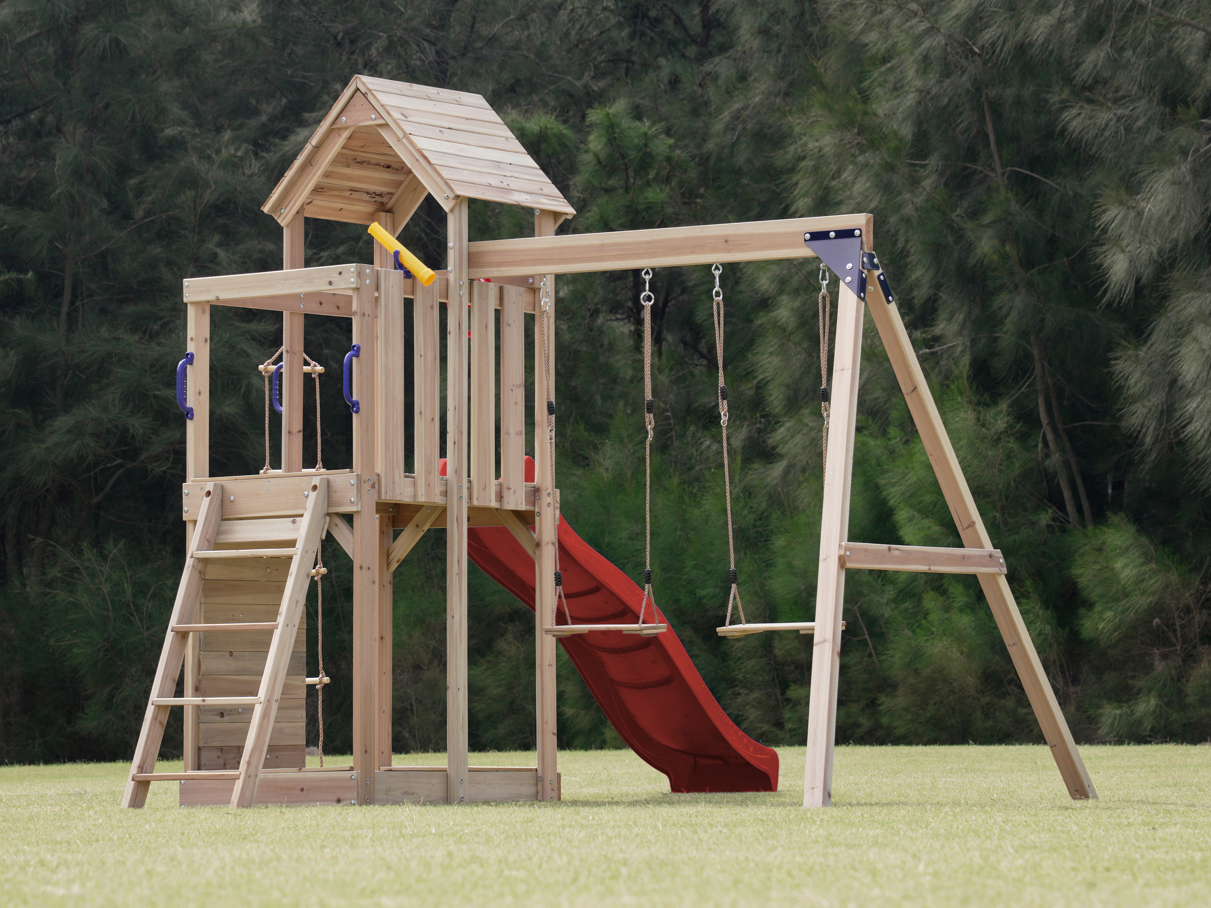 AXI Moos Climbing Frame with Double Swing Set - Red Slide