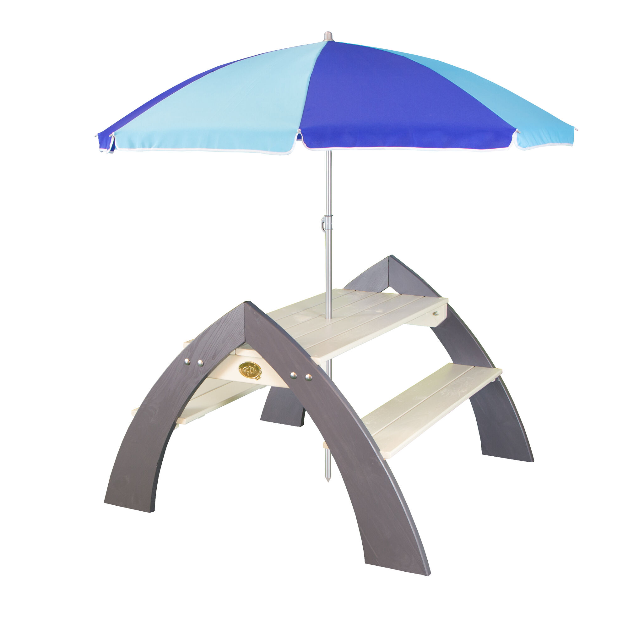 productfoto AXI Kylo XL Picknicktafel Grijs/wit Parasol Blauw