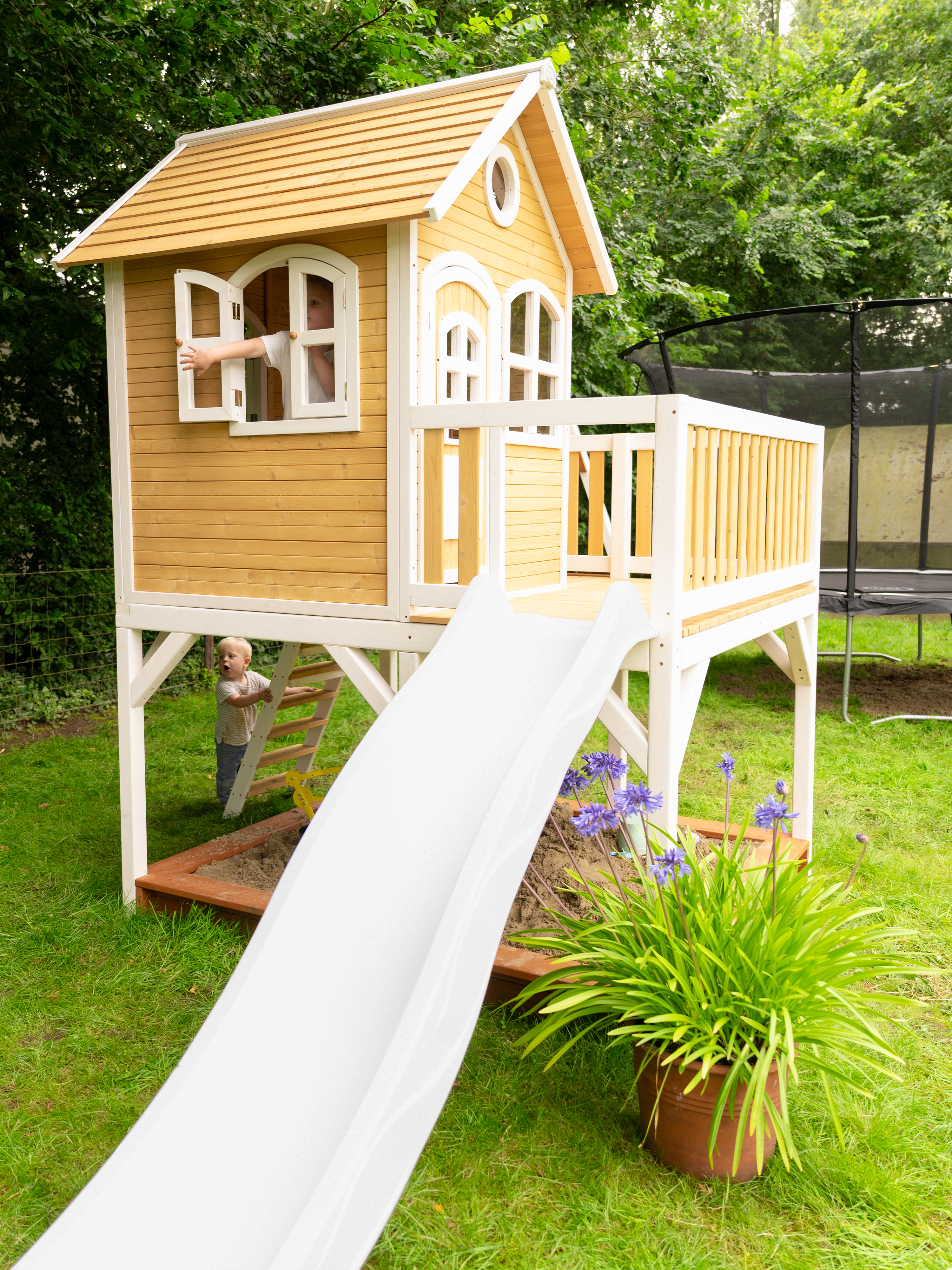 AXI Liam Playhouse with Summer Nest Swing Set Brown/White - White Slide