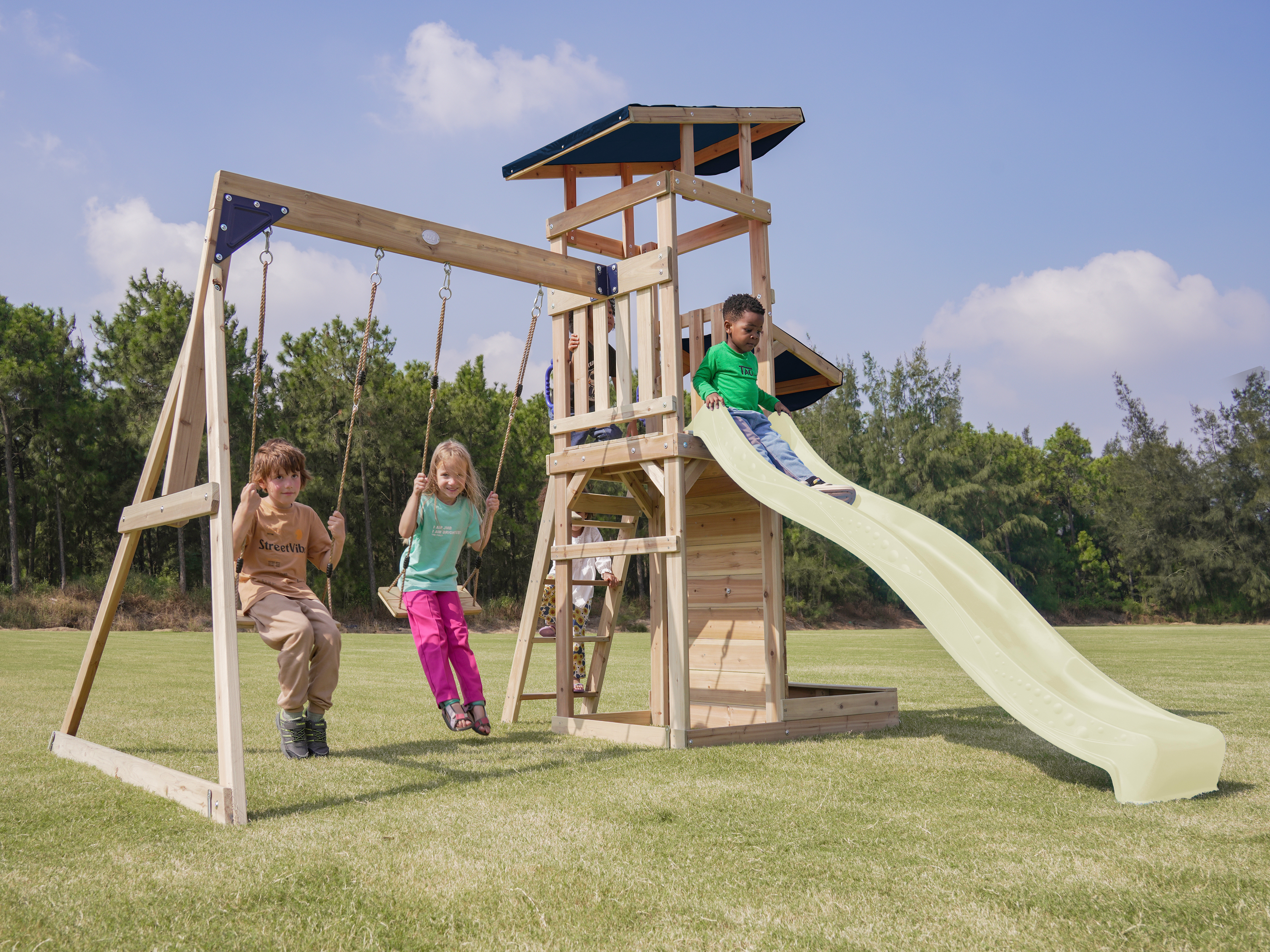 AXI Malik Climbing Frame with Double Swing Set - Cream Slide