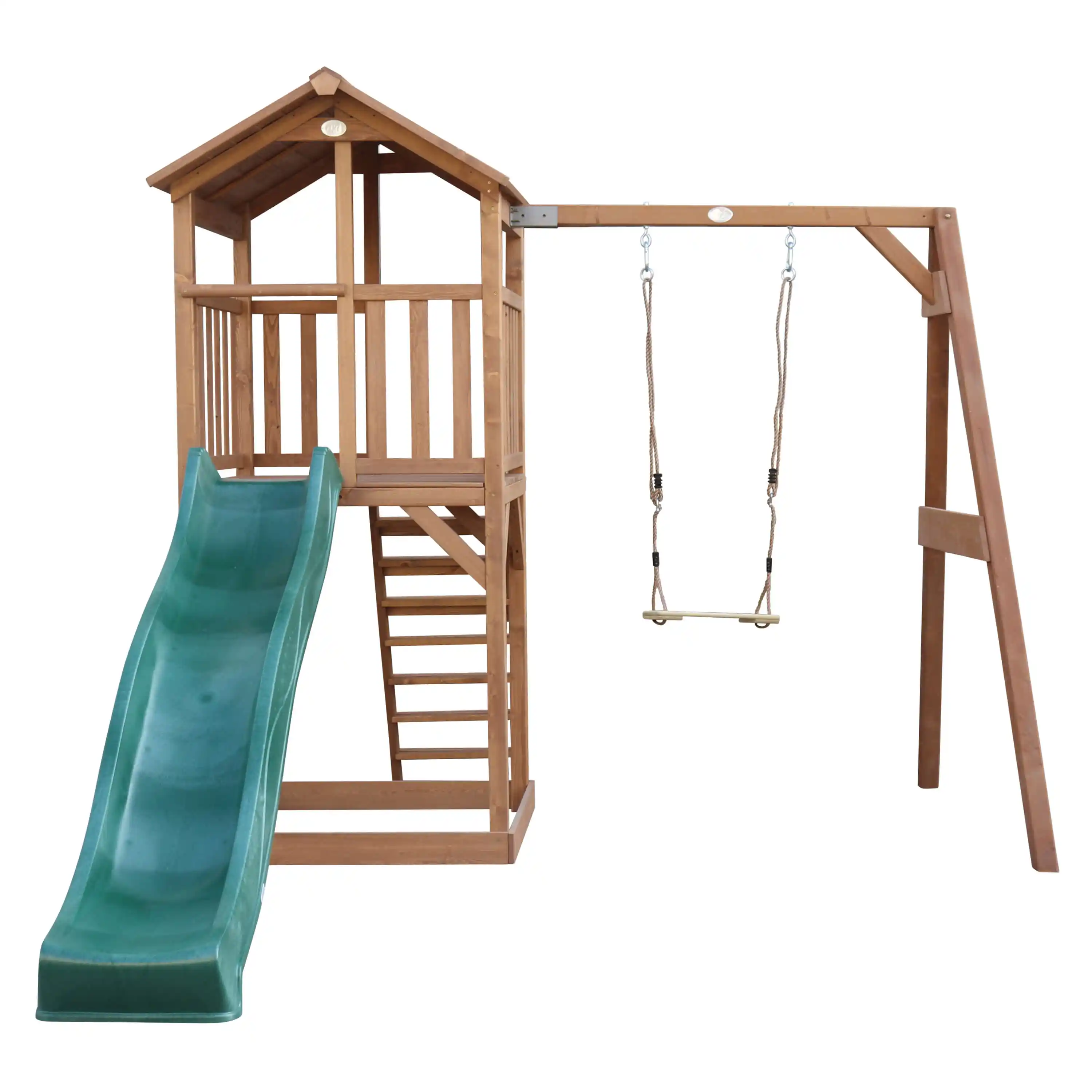 AXI Beach Tower with Single Swing Set Brown - Green Slide