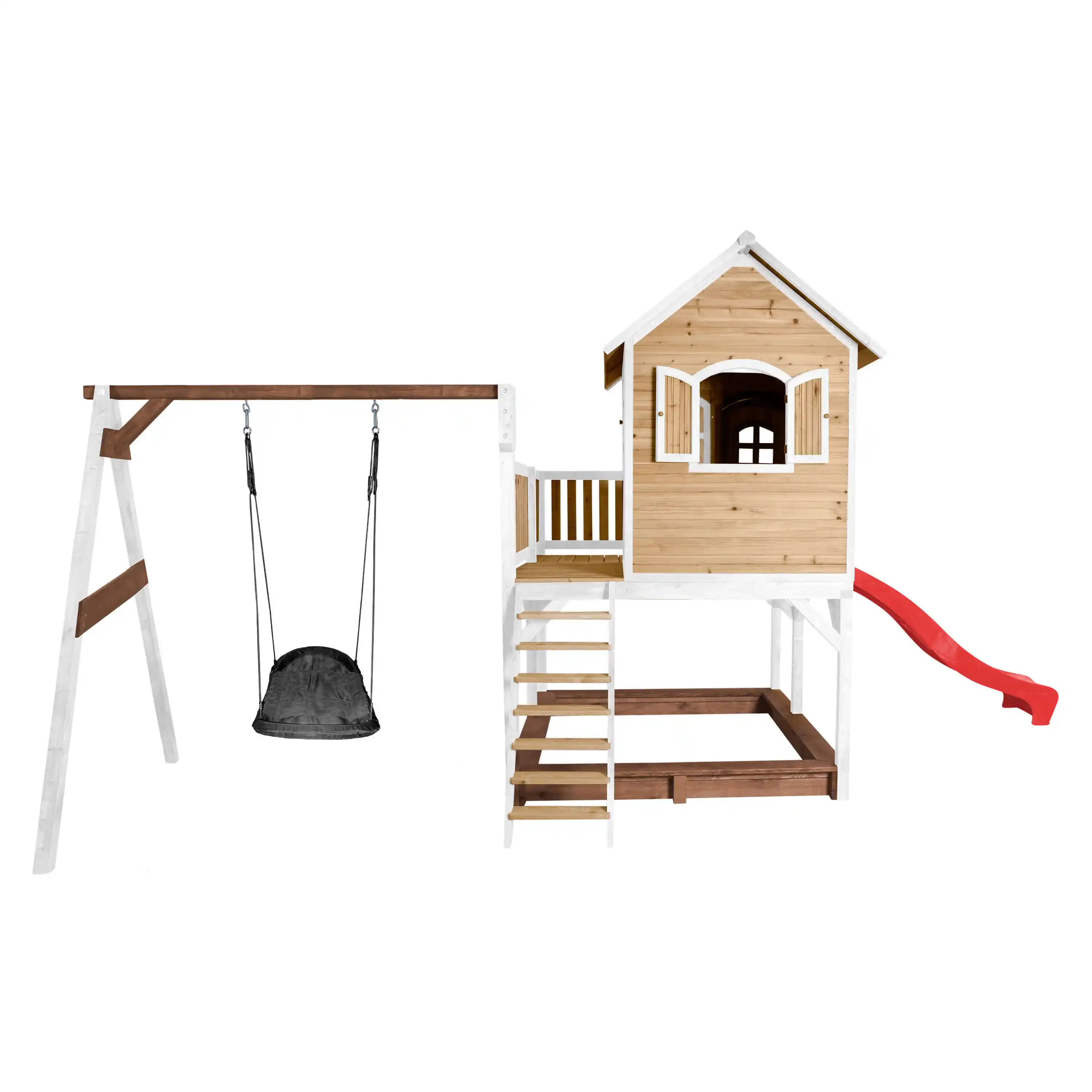 AXI Liam Playhouse with Roxy Nest Swing Set Brown/White - Red Slide