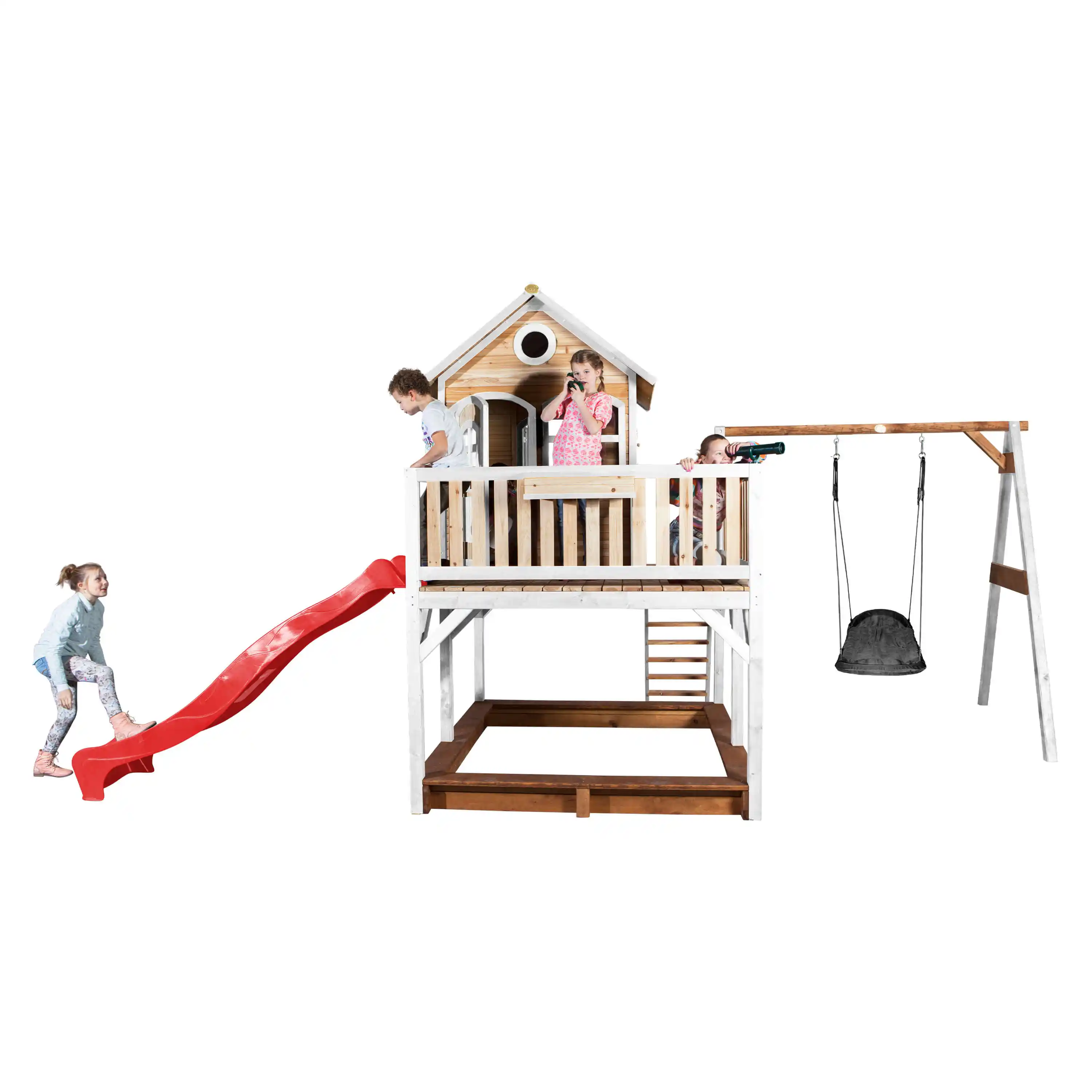 AXI Liam Playhouse with Roxy Nest Swing Set Brown/White - Red Slide