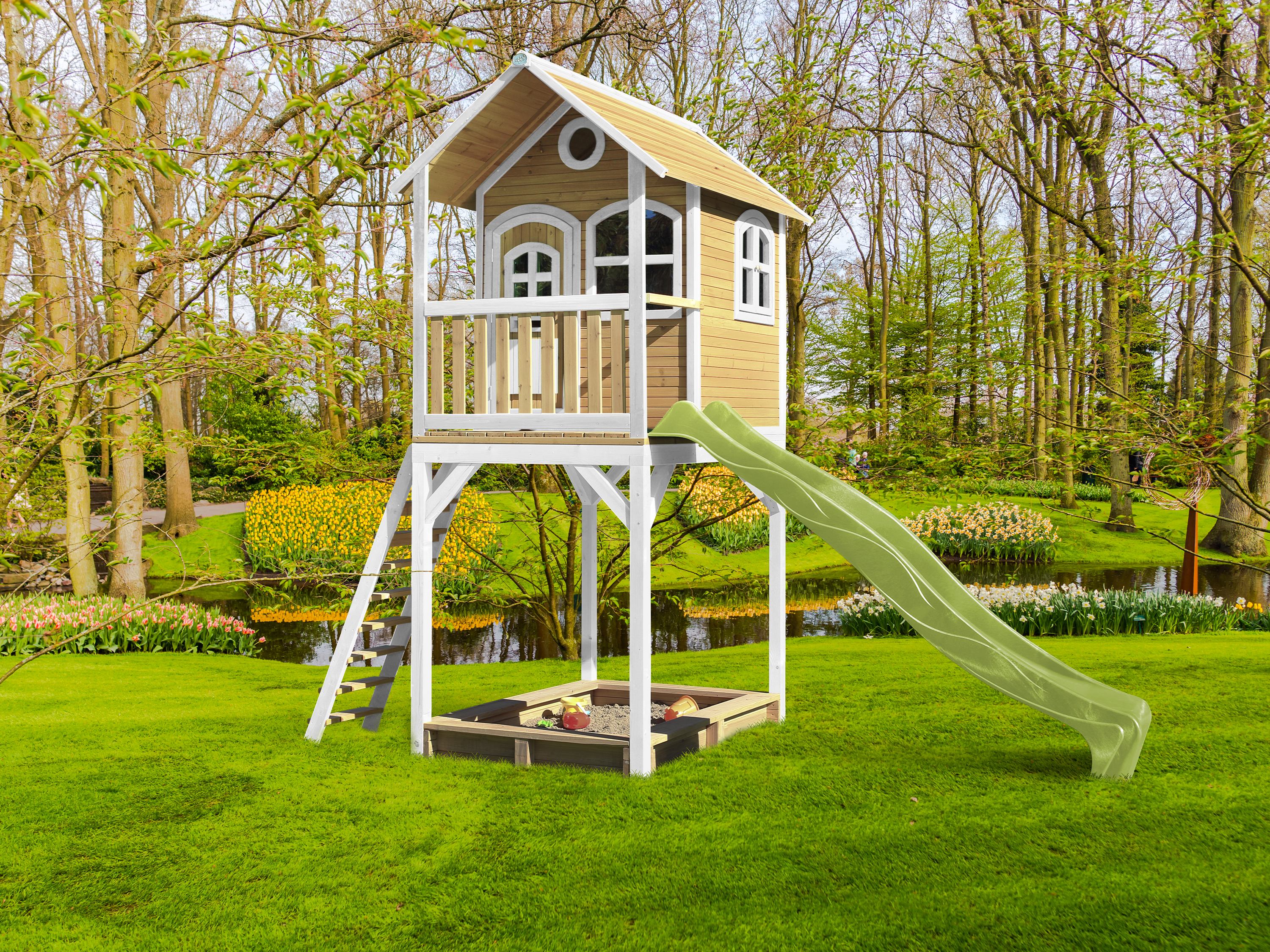 AXI Romy Playhouse Brown/White - Lime Green Slide