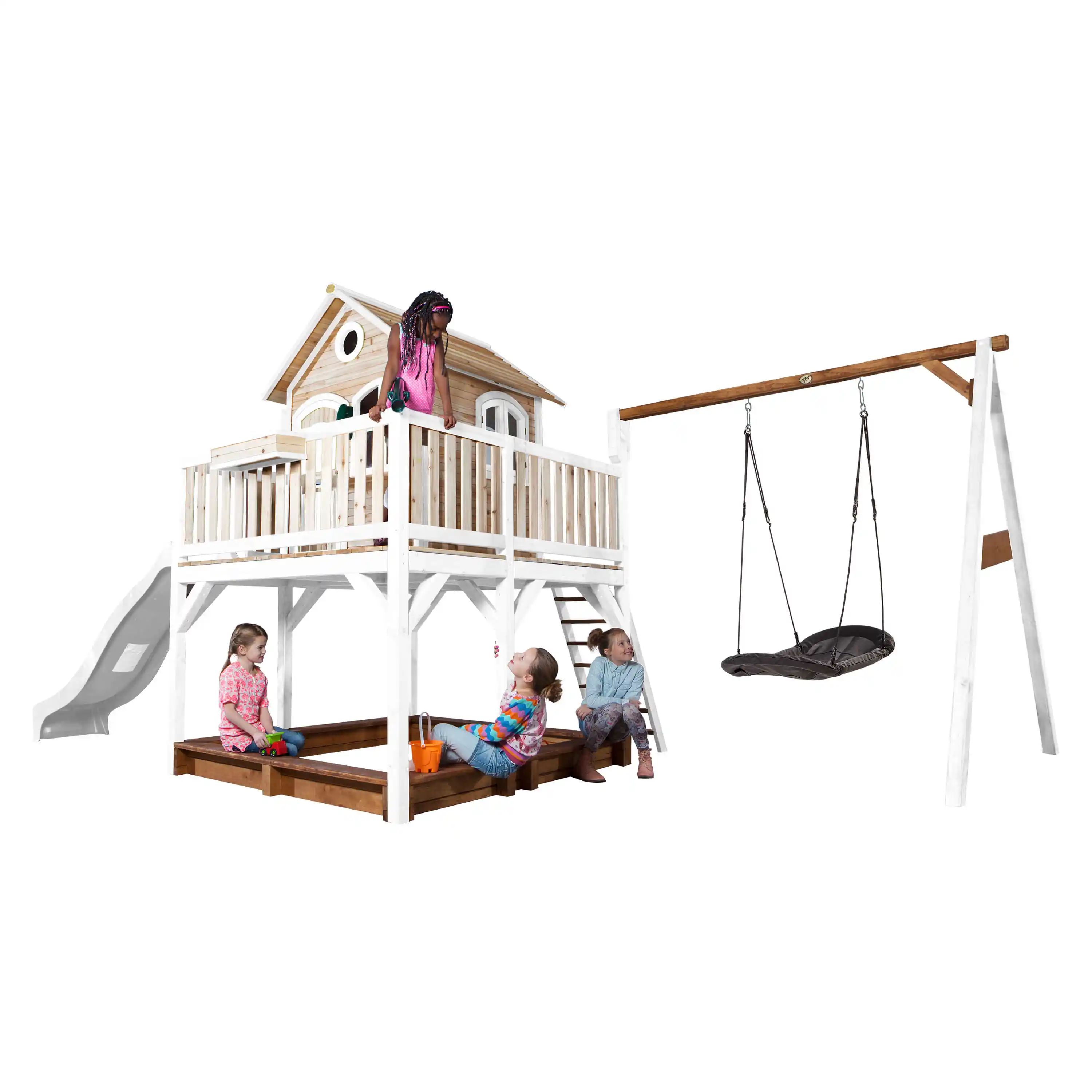 AXI Liam Playhouse with Roxy Nest Swing Set Brown/White - White Slide