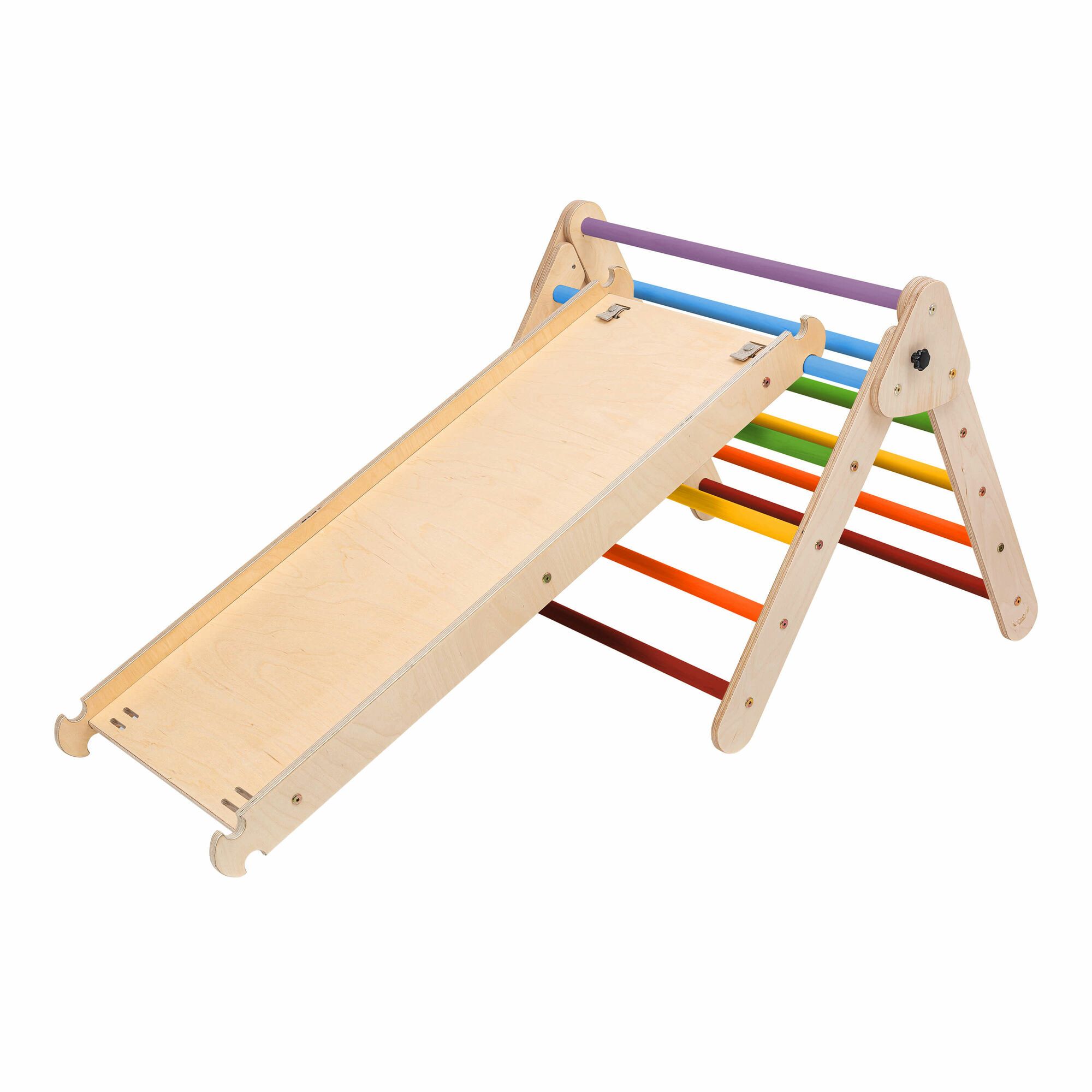 KateHaa Wooden Climbing Triangle with Climbing Wall - Rainbow