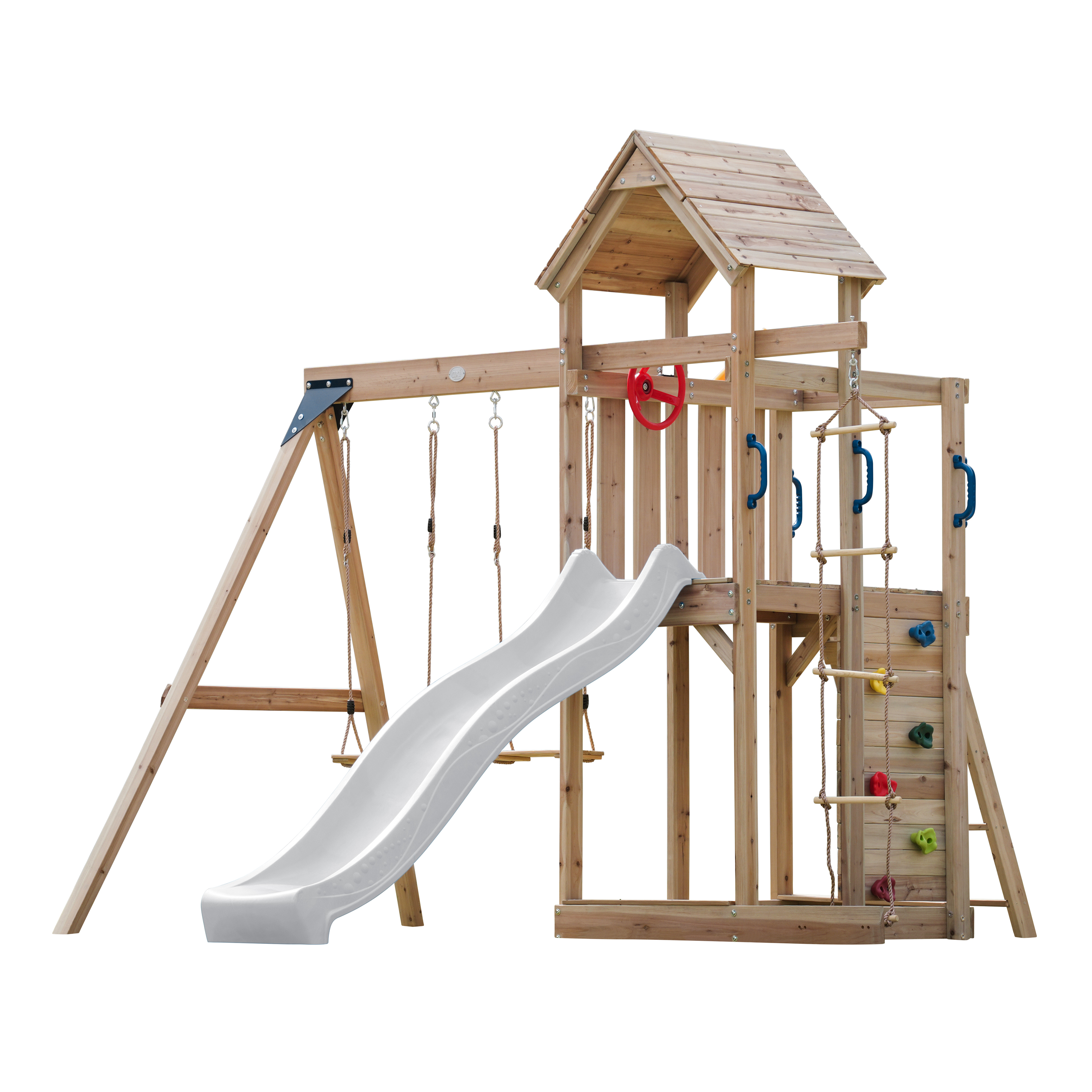 AXI Moos Climbing Frame with Double Swing Set - White Slide