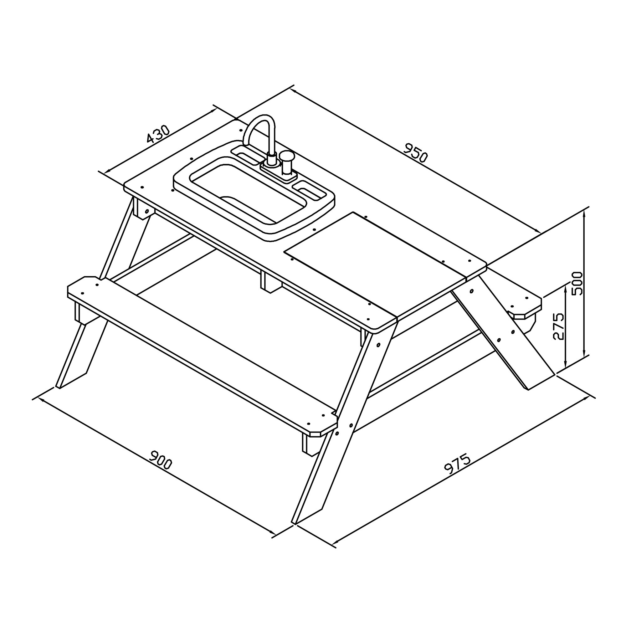 maattekening AXI Emily Zand & Water Picknicktafel met Speelkeuken wastafel Antraciet/bruin