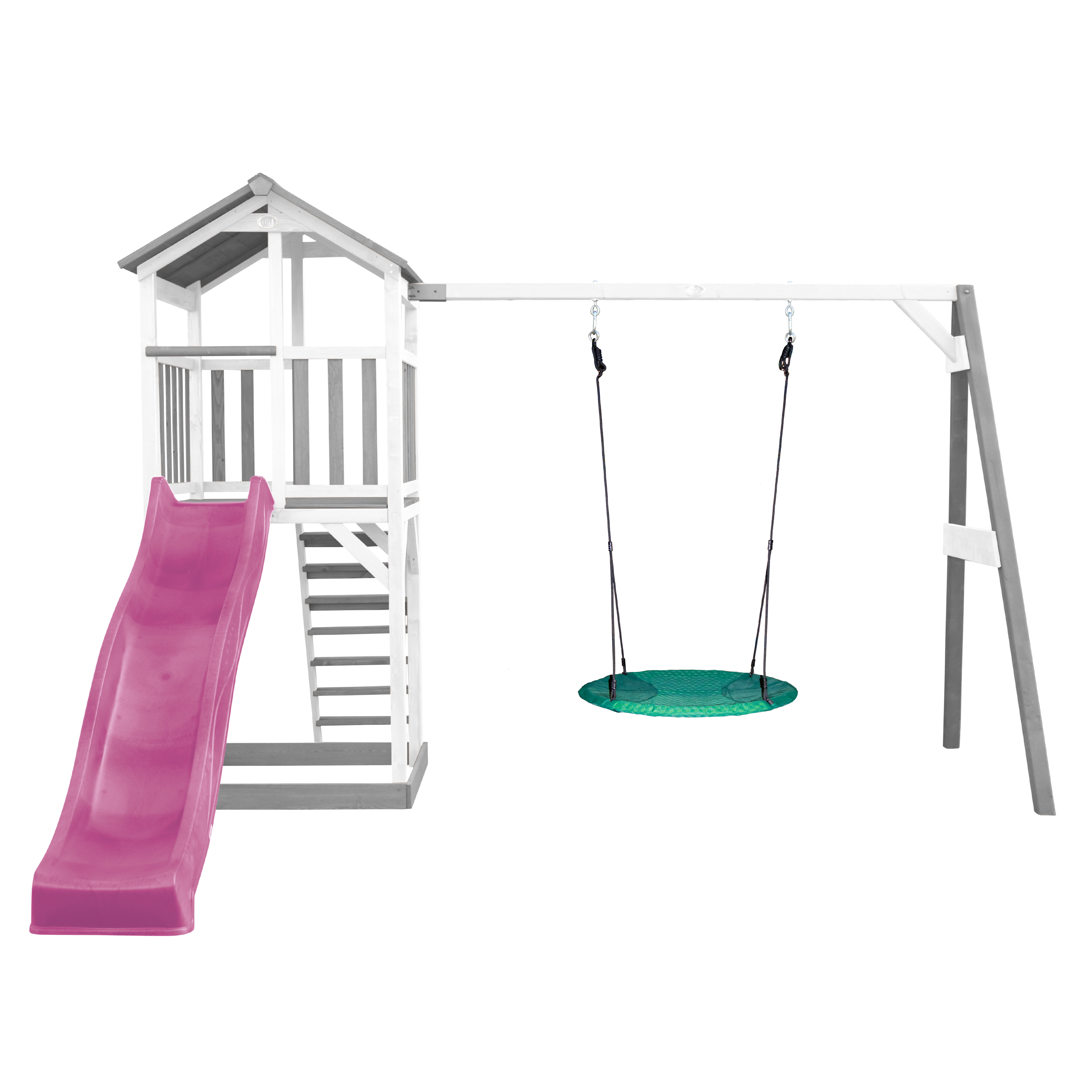 AXI Beach Tower with Summer Nest Swing Set Grey/White - Purple Slide