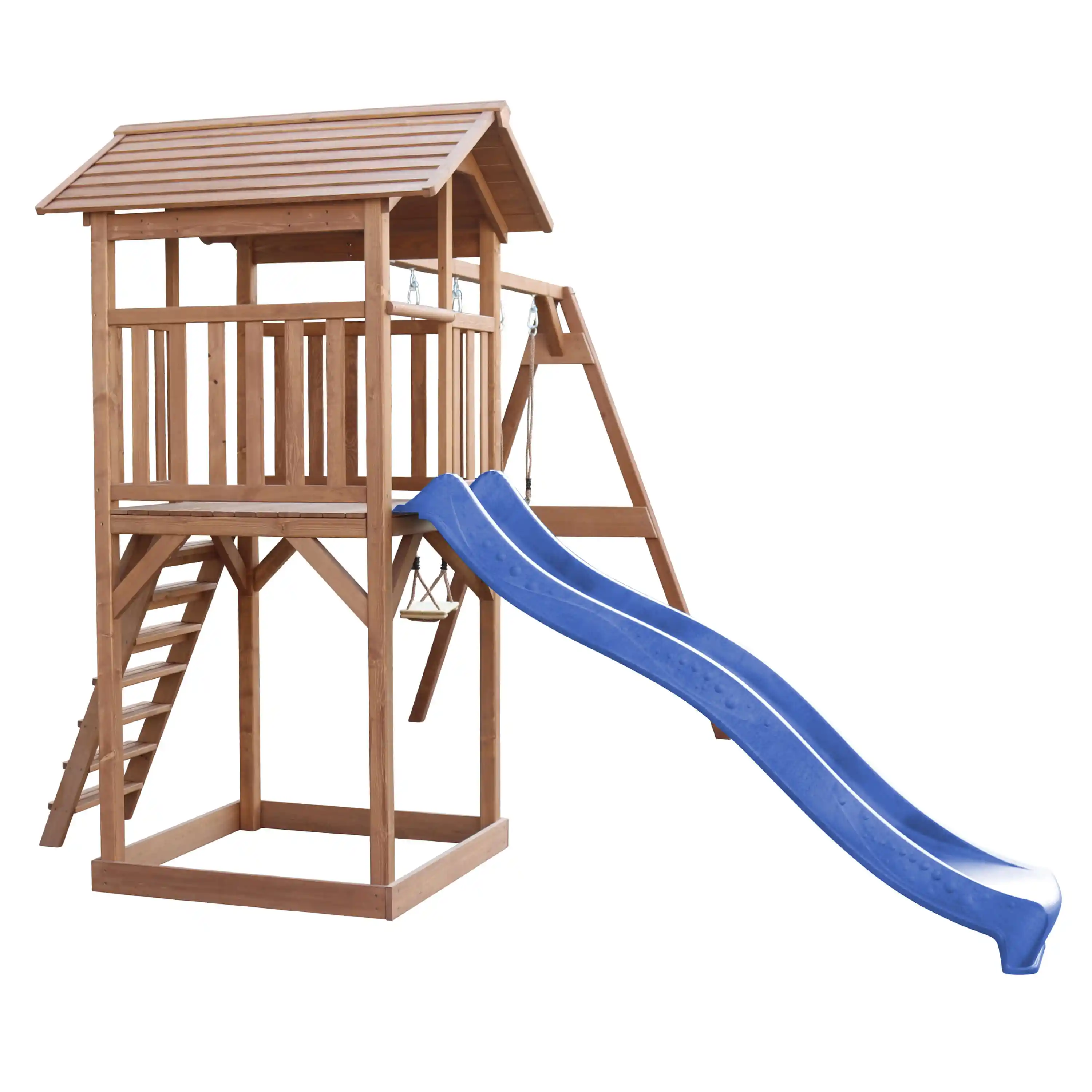 AXI Beach Tower Speeltoren met Dubbele Schommel Bruin - Blauwe Glijbaan