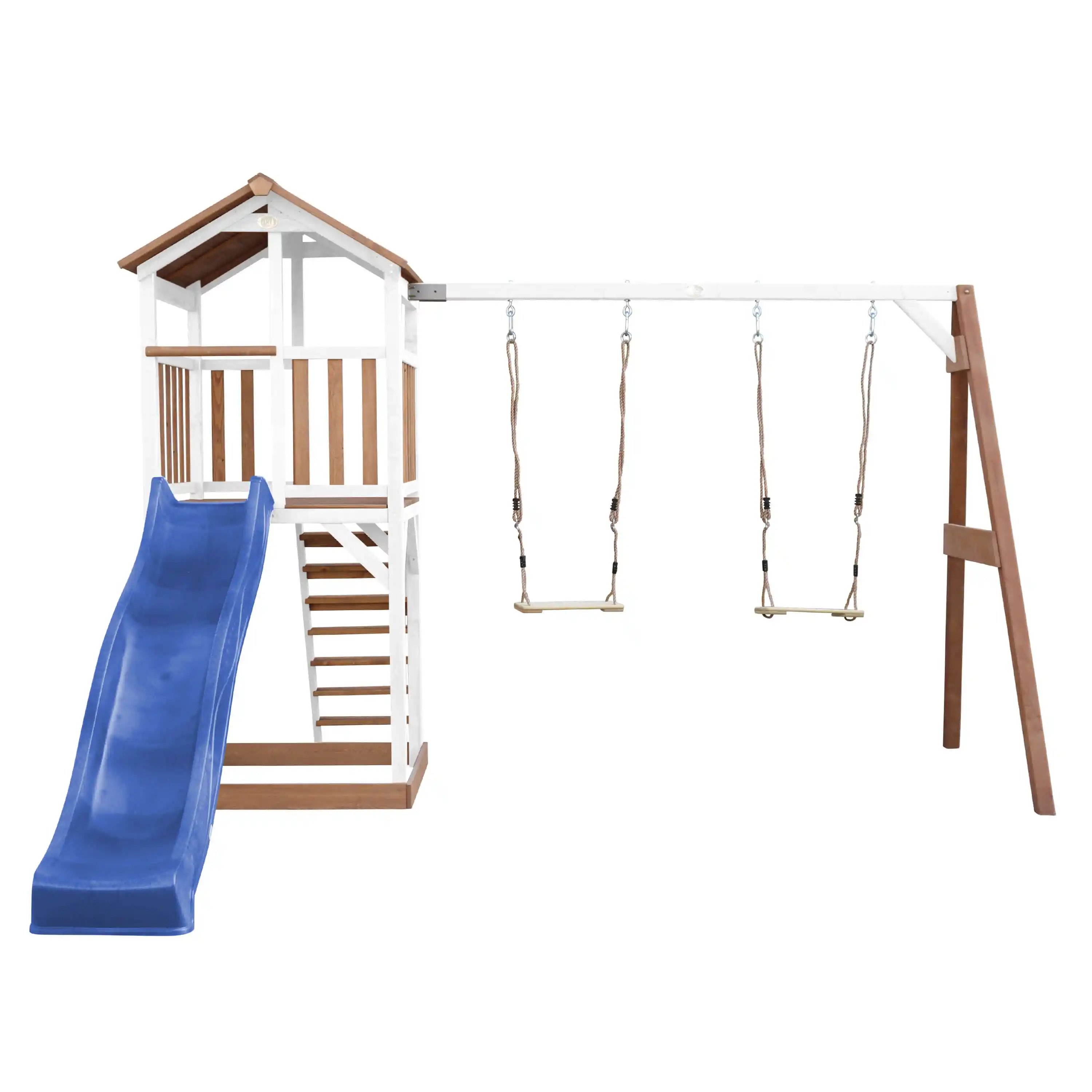 AXI Beach Tower with Double Swing Set Brown/White - Blue Slide