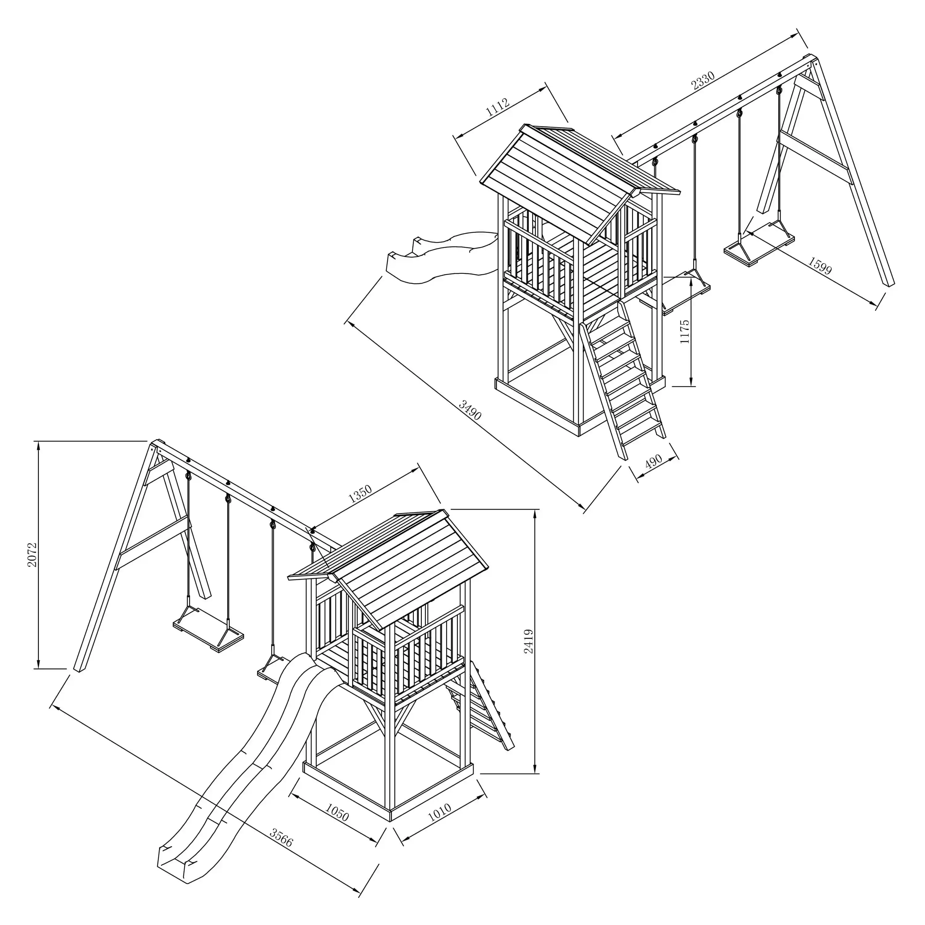 AXI Beach Tower with Double Swing Set Brown/White - Lime Green Slide