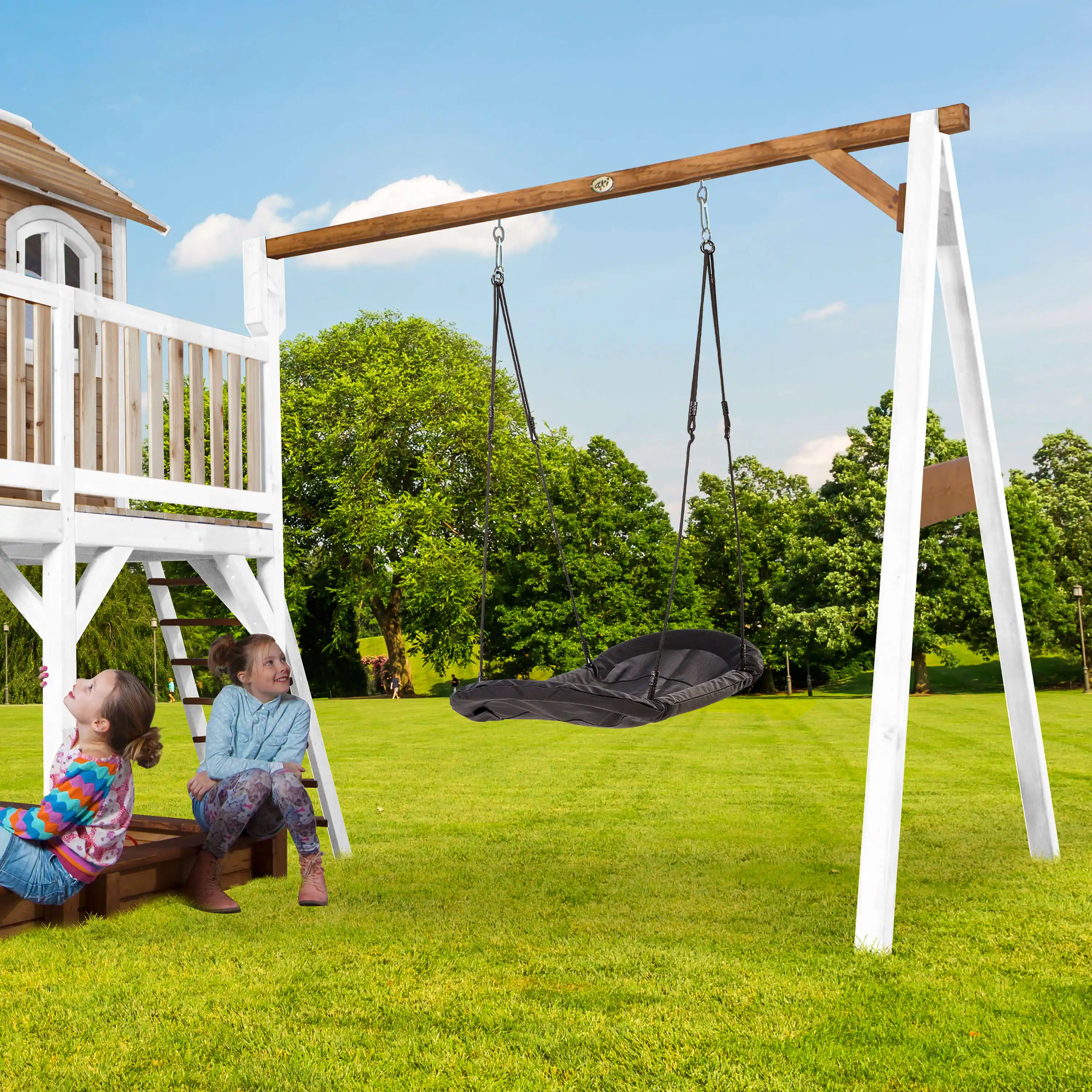 AXI Liam Playhouse with Roxy Nest Swing Set Brown/White - Grey Slide